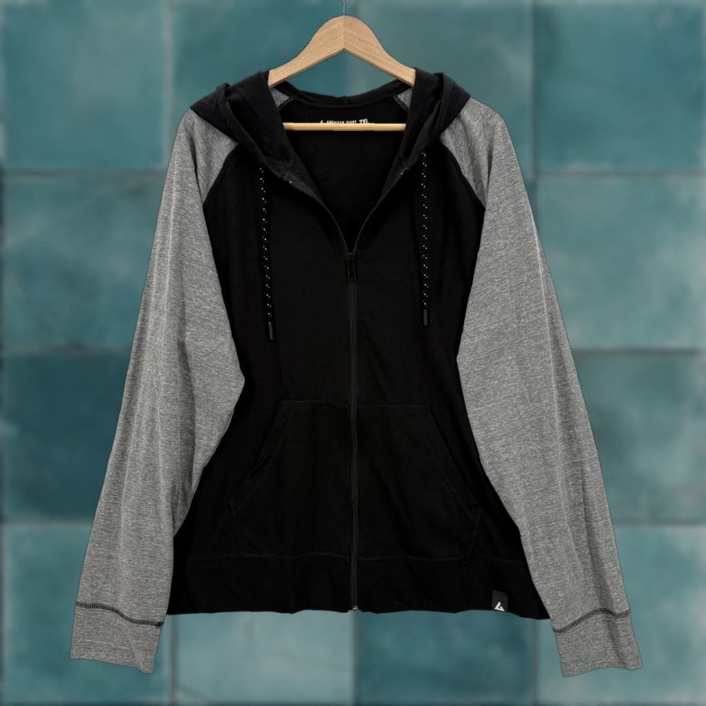 American Giant Hoodie Mens 2XL Black Gray Full Zip Lightweight Jersey Top USA