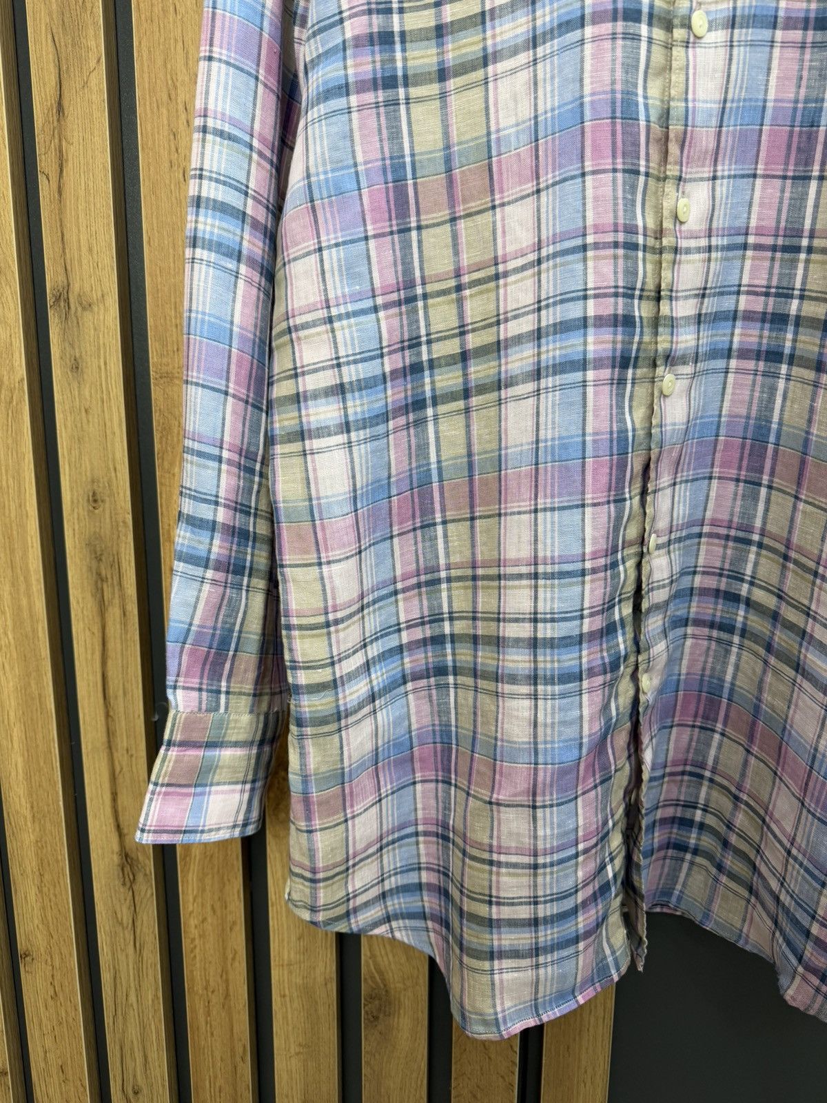 Tintoria Mattei Tintoria Mattei 954 100% Linen Plaid Shirt Size 41 16 Size US L / EU 52-54 / 3 - 3 Thumbnail