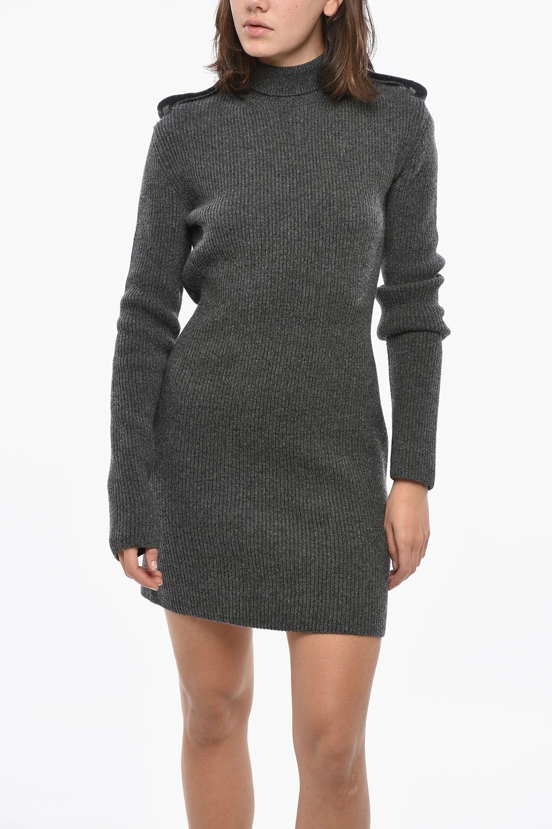 Alexander McQueen og1mm0426 Hi-neck Knit Minidress in Grey Size L / US 10 / IT 46 - 4 Thumbnail