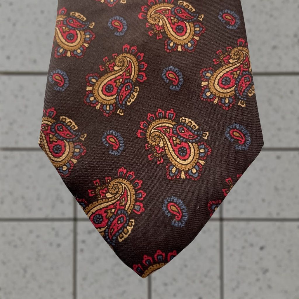 Brooks Brothers VTG Brooks Brothers Makers Silk Tie Deco Teardrop Paisley Black Bronze 1960s USA Mens Neckwear 60" 3.2" Wide Paisley Size ONE SIZE - 1 Thumbnail