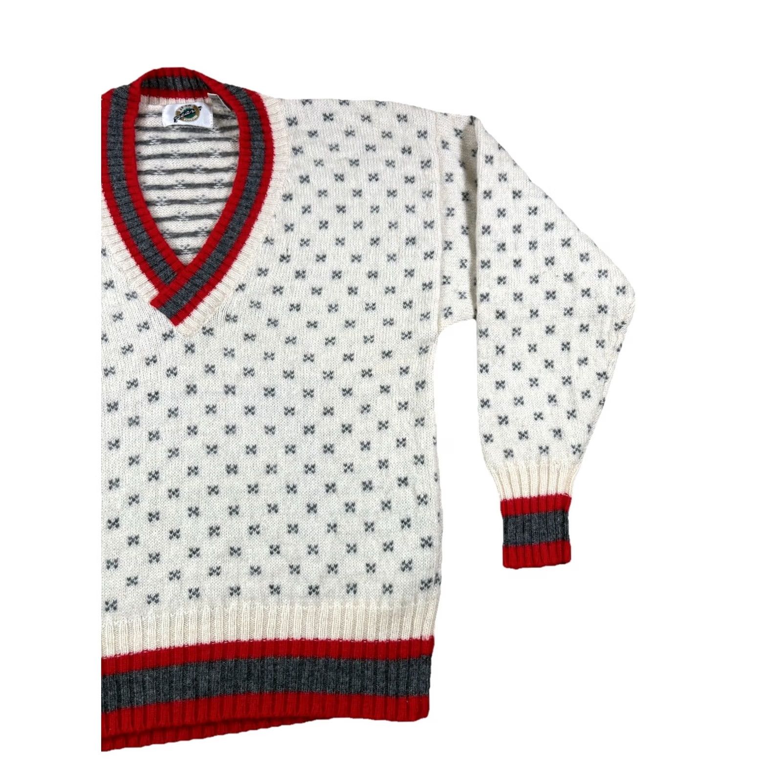 Vintage VINTAGE Field Gear Sweater Shirt Womens L 100% Wool Geometric Pattern V-Neck Pullover Beige Red Grey Size L / US 10 / IT 46 - 4 Thumbnail