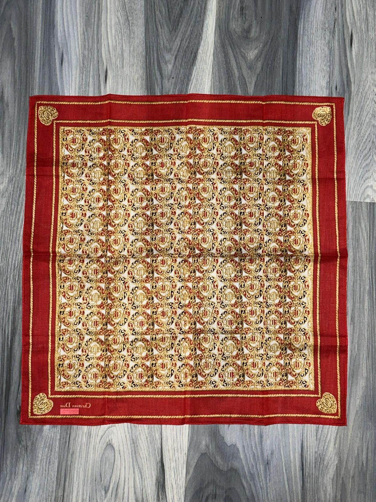 Dior Vintage Christian Dior Red & Gold Cotton Handkerchief Size ONE SIZE - 11 Thumbnail