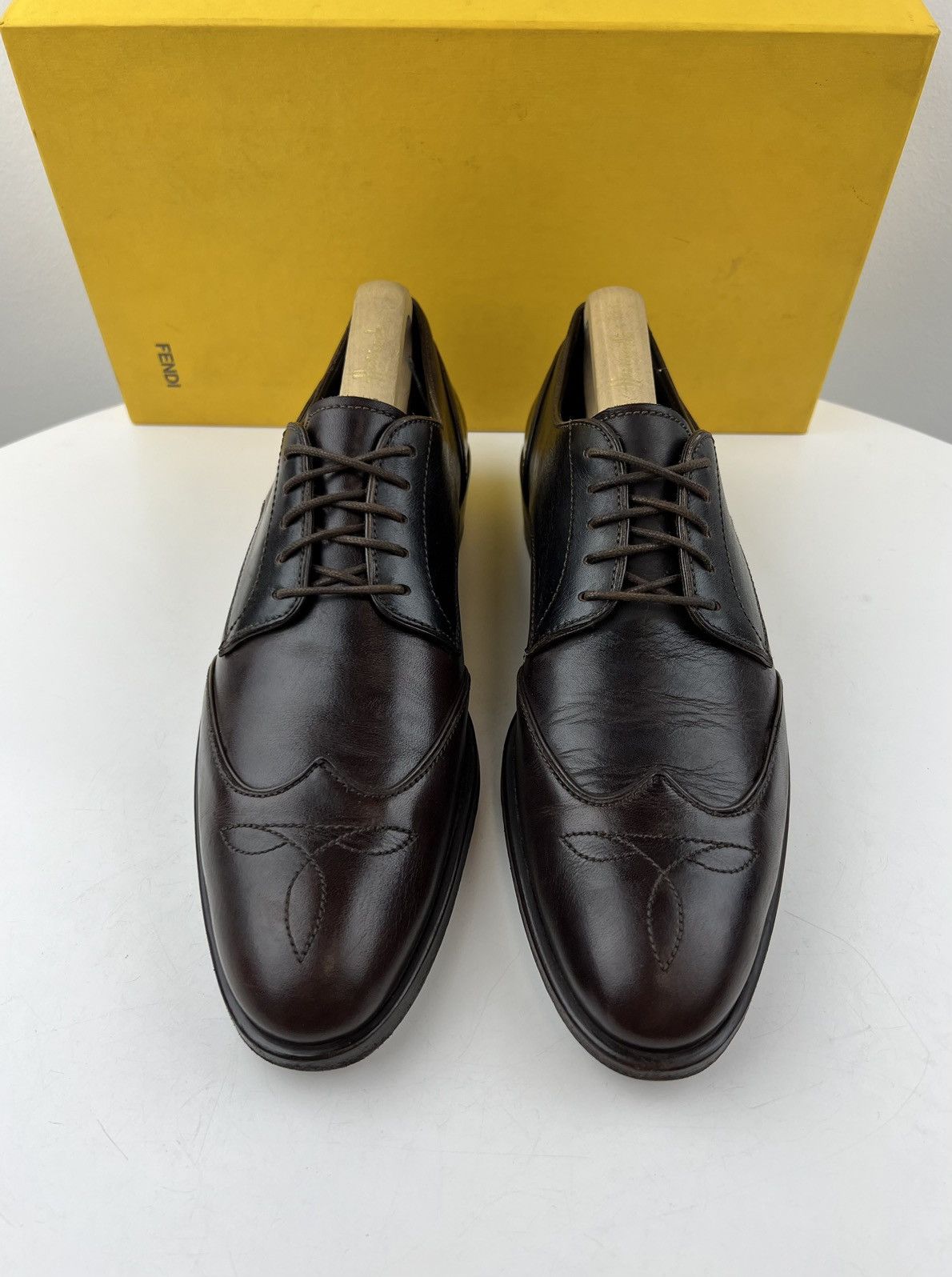 Fendi FENDI Derby Leather Shoes Lace Up Wingtip Logo Brown Men’s Size US 8 / EU 41 - 7 Thumbnail