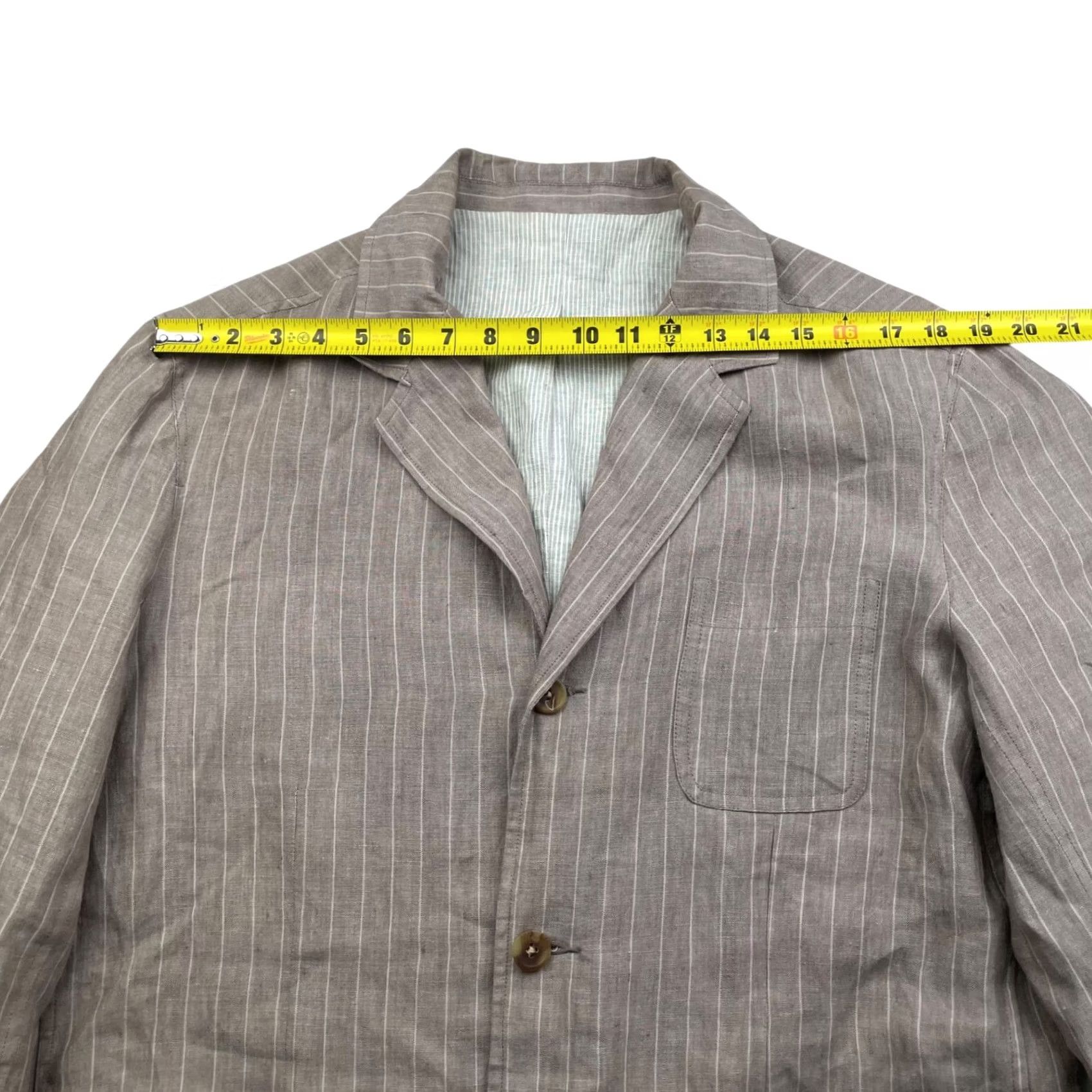 Neiman Marcus Neiman Marcus Blazer Jacket 100% Linen Brown Stripe 3-Button Notch Lapel Regular L Mens Italy Size 42R - 6 Thumbnail