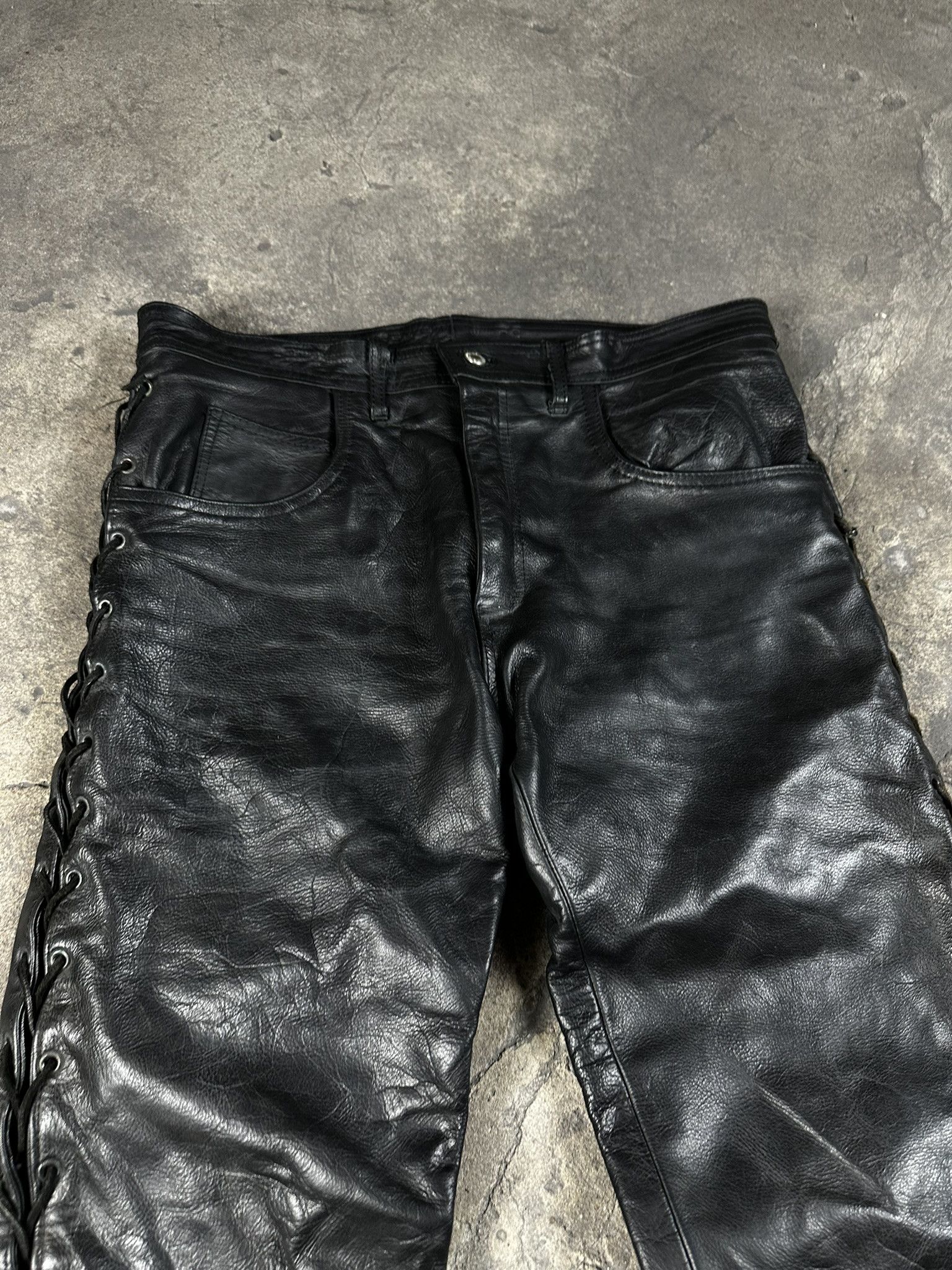 Genuine Leather 90s Vintage Avant Garde Oversized Leather Biker Pants Size US 34 / EU 50 - 3 Thumbnail
