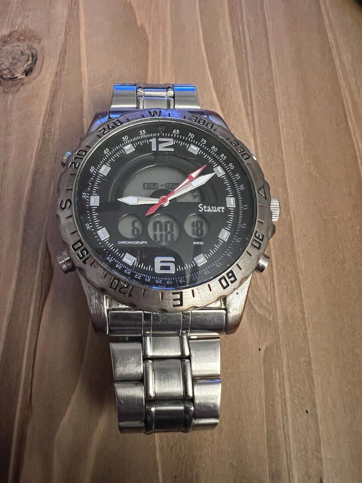 Designer Vintage STAUER CHRONOGRAPH mens watch New Battery Size ONE SIZE - 1 Thumbnail