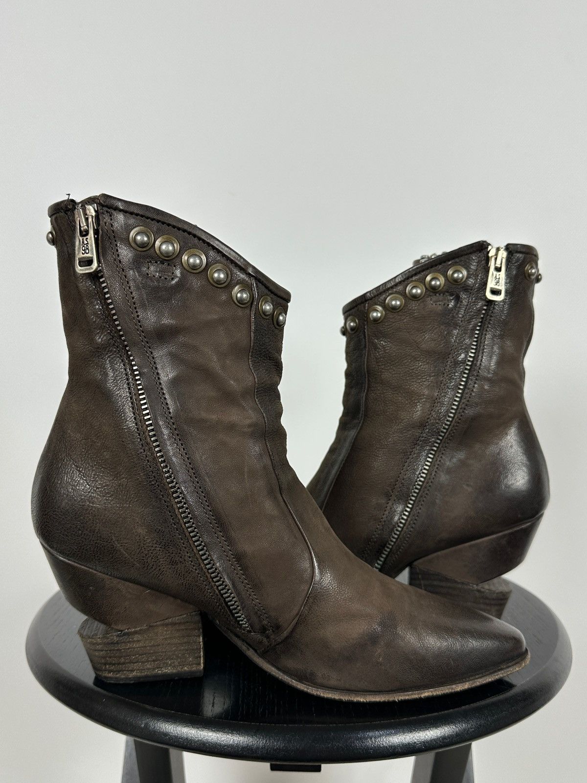 A.S.98 A.S.98. Brown Leather Biker Zip Studded Ankle Boots Size US 8 / IT 38 - 1 Thumbnail