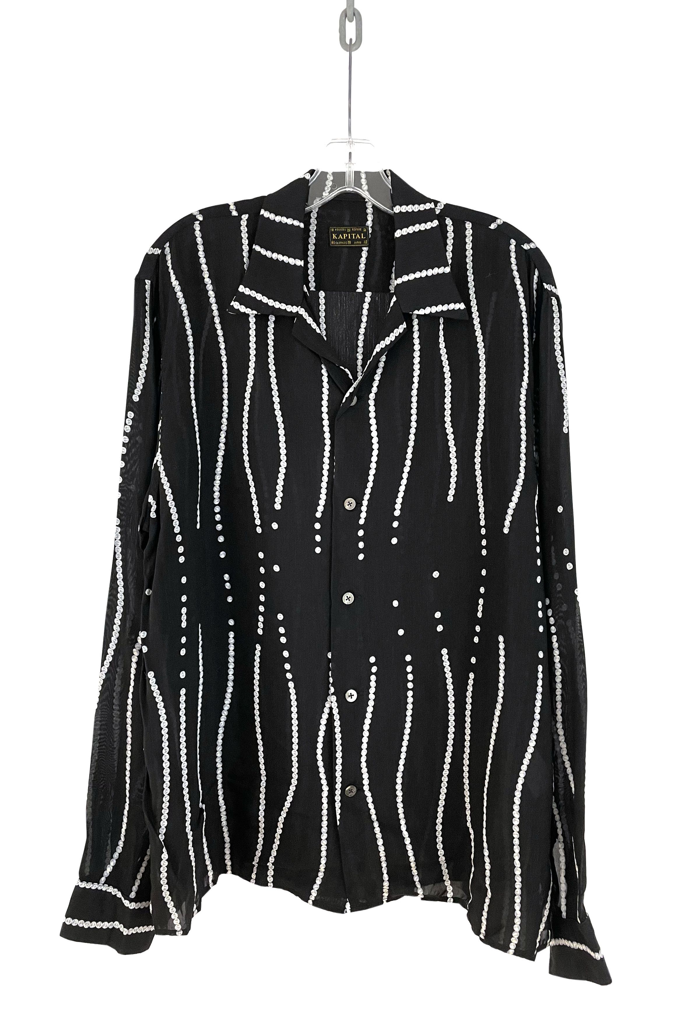 image of Kapital x Kapital Kountry Wobbly Pearl Silk Buttonup in Black, Men's (Size XL)