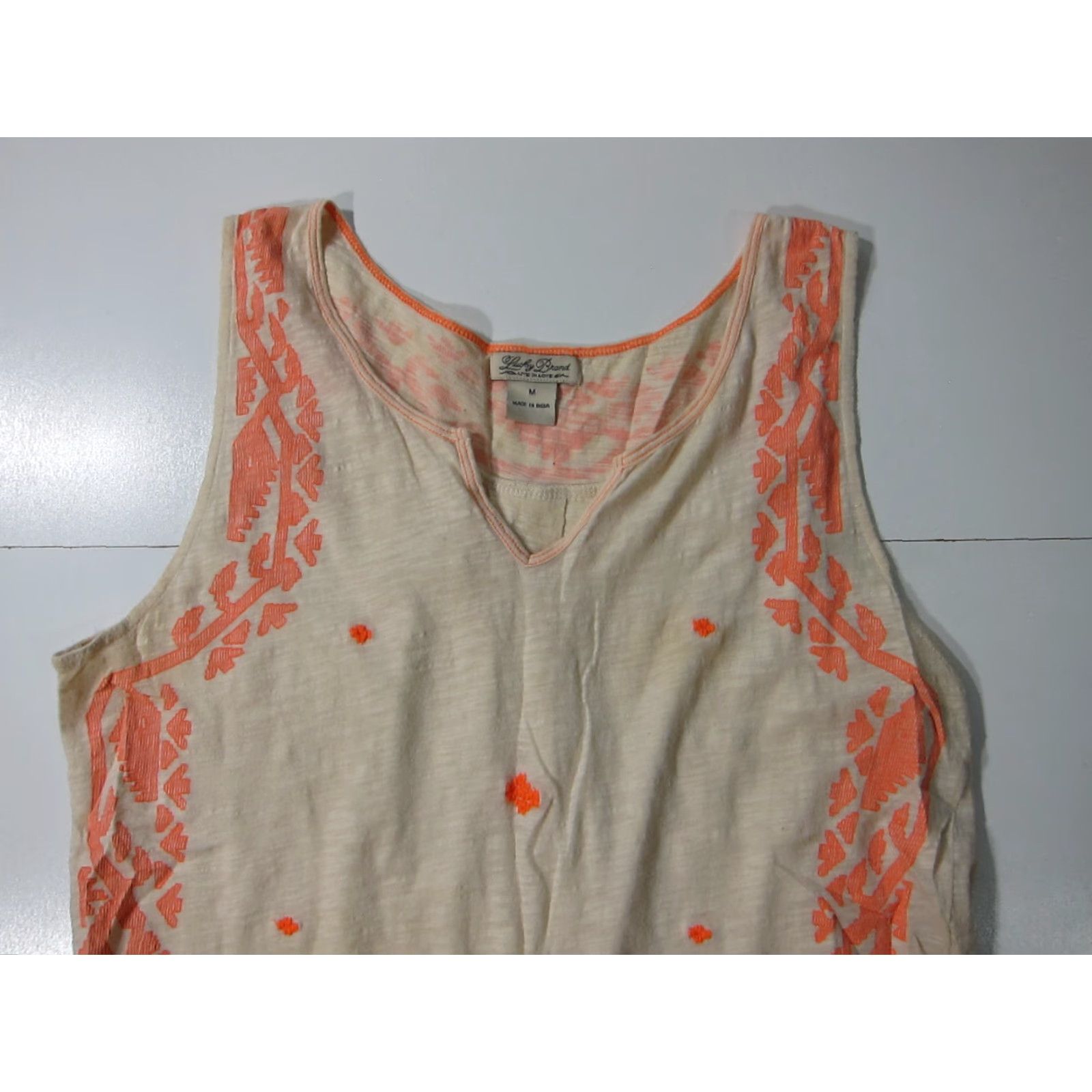 Lucky Brand Lucky Brand 100% Cotton Embroidered Orange Sleeveless Tank Blouse Medium Women Shirt V-Neck Size M / US 6-8 / IT 42-44 - 5 Thumbnail