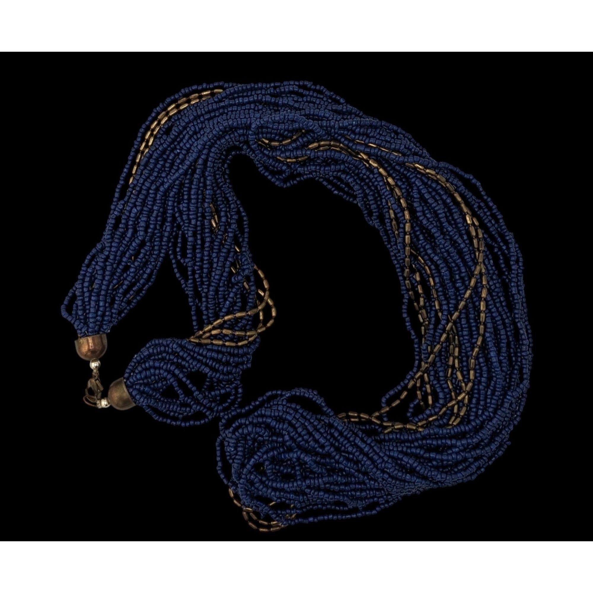 Other Vintage Multistrand Navy Glass And Bronze Beaded Necklace Size ONE SIZE - 2 Thumbnail