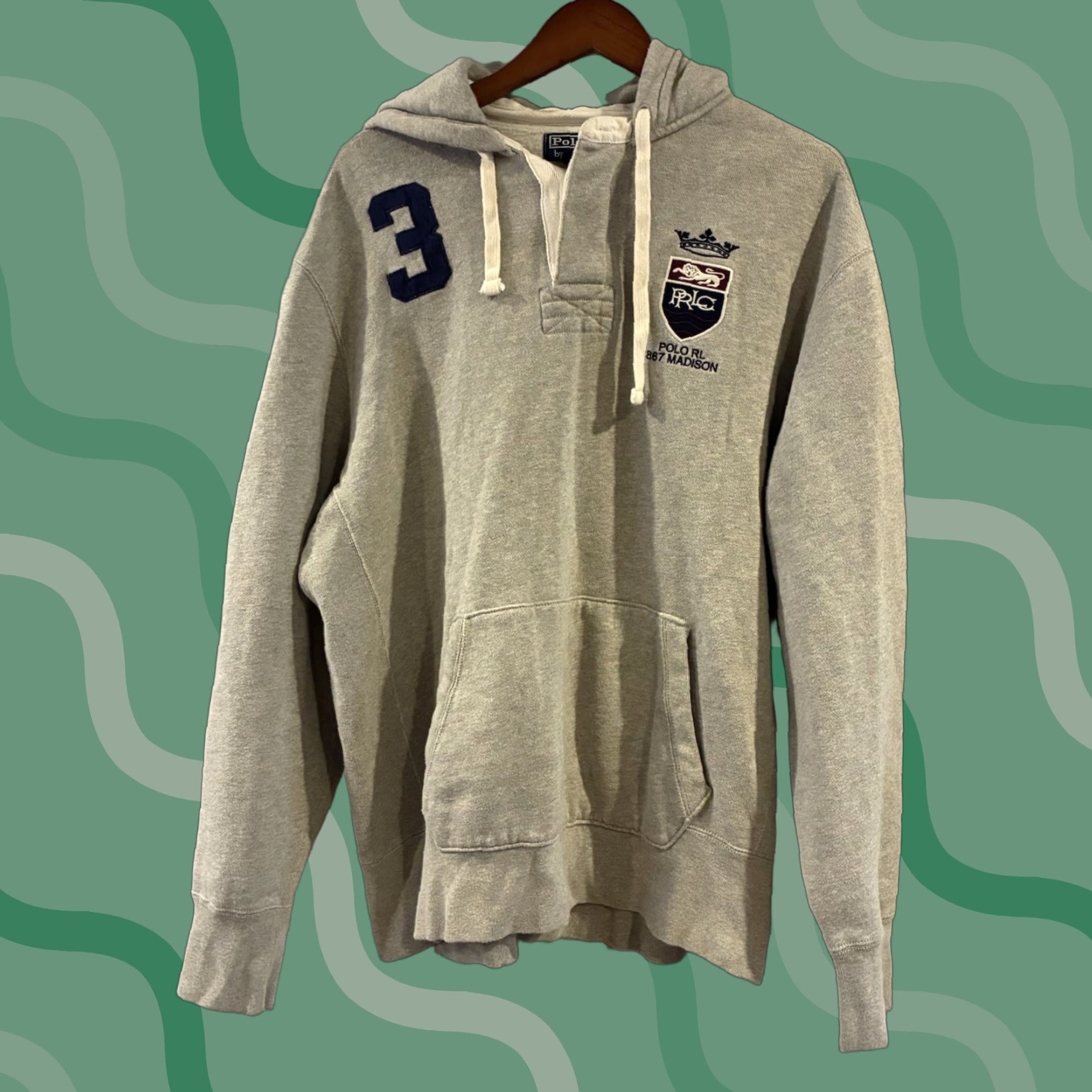 Polo Ralph Lauren VINTAGE Polo Ralph Lauren Hoodie rugby Madison XL Gray Sweatshirt Pullover Shirt Men Size US XL / EU 56 / 4 - 1 Thumbnail