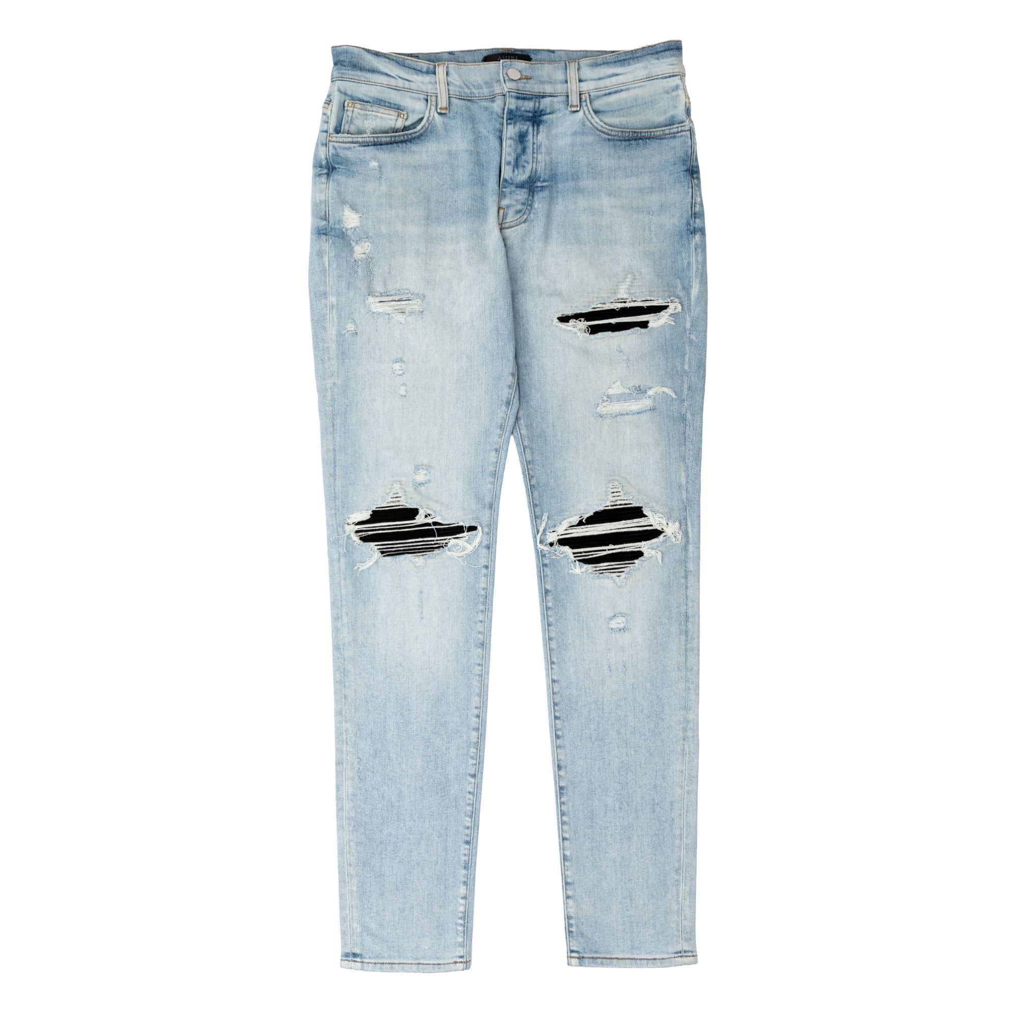 Amiri Amiri mx1 black denim jeans with blue suede size 32 | Grailed