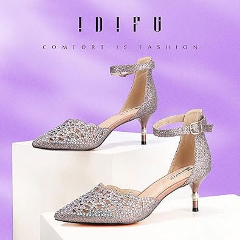 Other Idifu Women's Rhinestone Glitter 2.5" Pearl Heel Shoes 9 Size US 9 / IT 39 - 2 Thumbnail