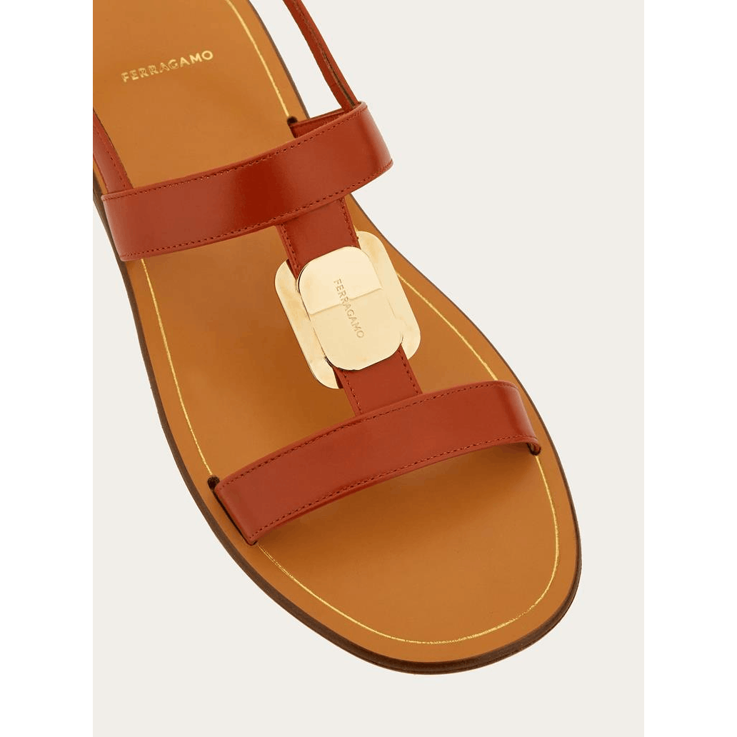 Salvatore Ferragamo o1s1rm0824 Vida Leather Sandals in Brown Size US 7.5 / IT 37.5 - 4 Thumbnail