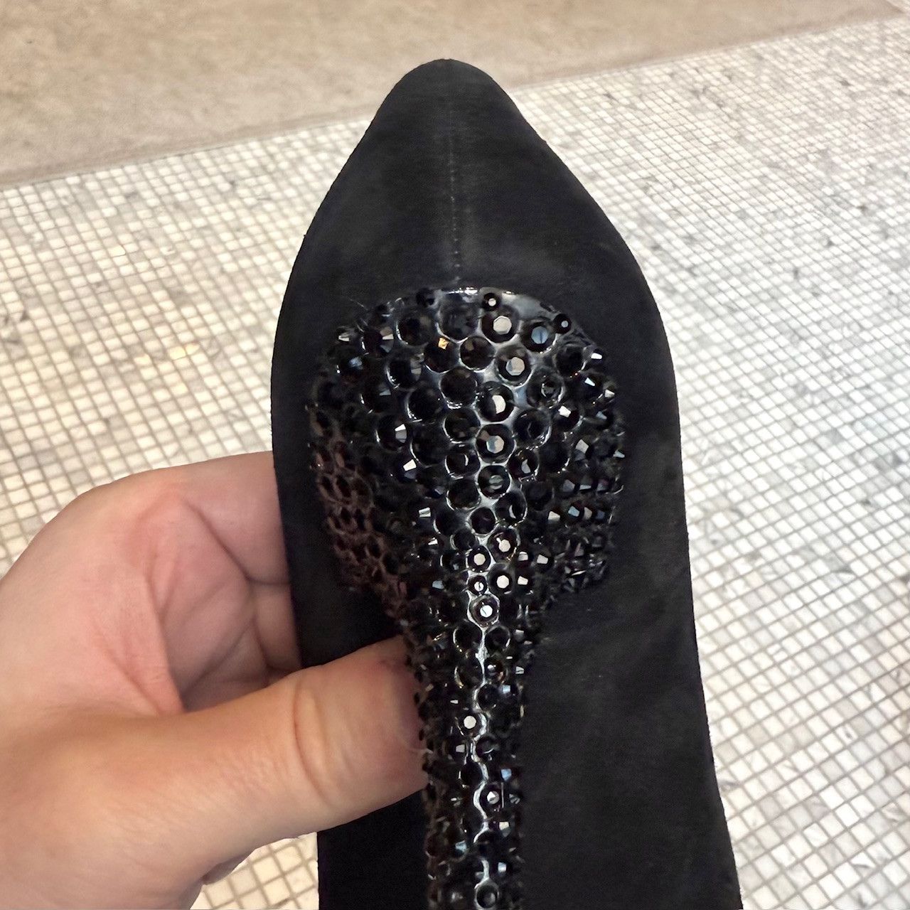 Jimmy Choo Jimmy Choo Black Suede Crystal Heels Platform Esam Pumps Size US 6.5 / IT 36.5 - 12 Thumbnail