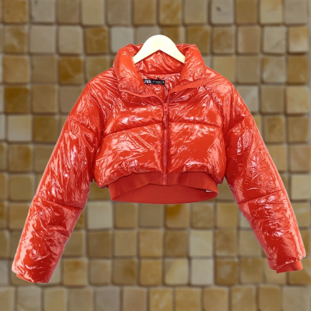 Zara Zara Cropped Puffer Jacket Red XS Women's Regular Full Zip Jacket New Size XS / US 0-2 / IT 36-38 - 1 Thumbnail