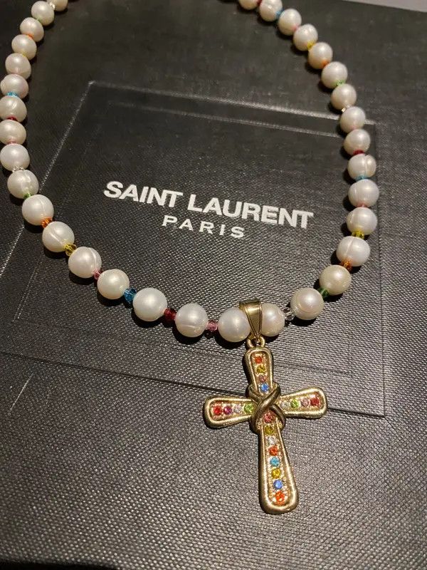 Japanese Brand Senna x Mio Rainbow Pearl Cross Necklace Size ONE SIZE - 6 Thumbnail