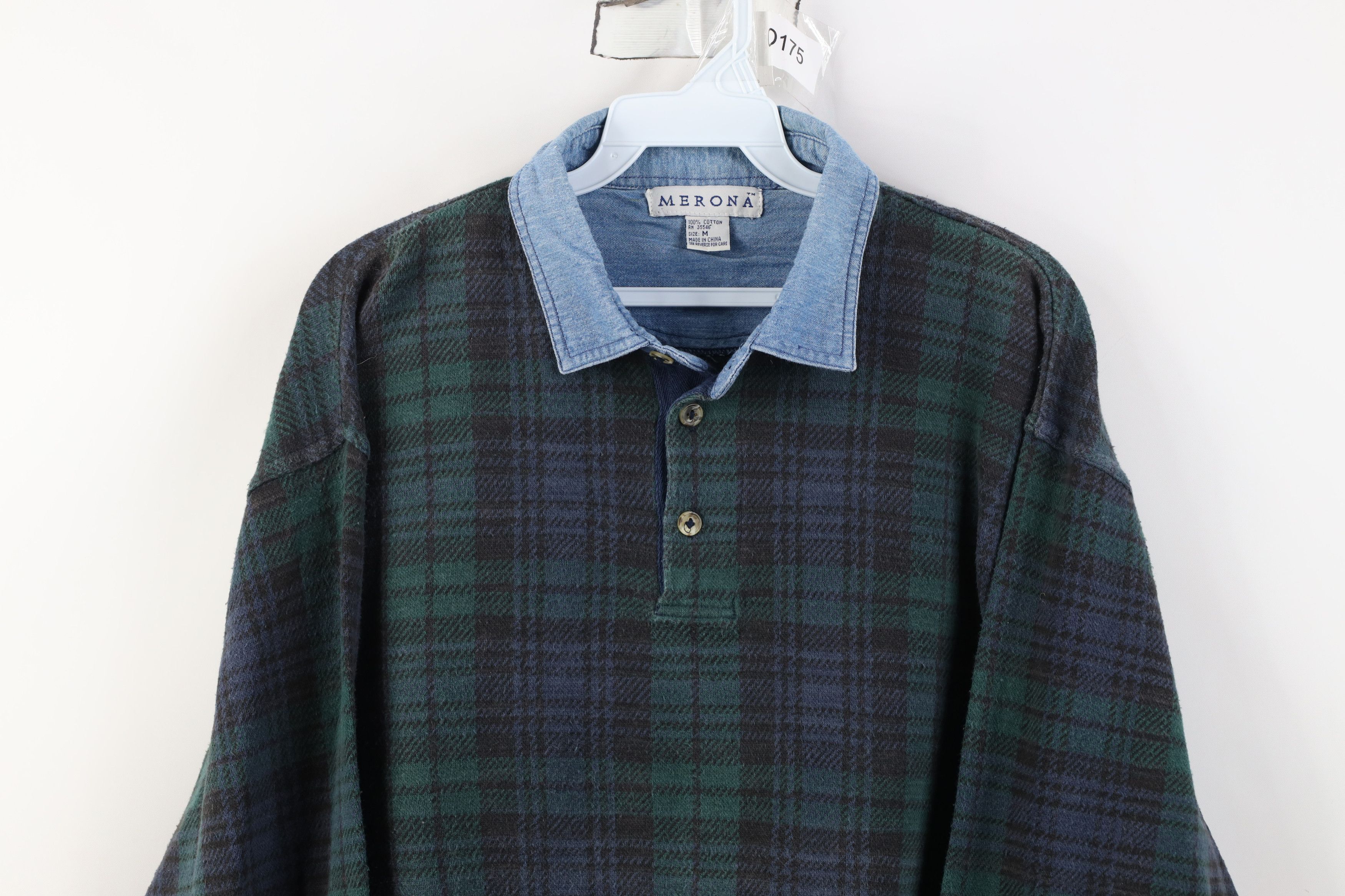 Vintage Vintage 90s Streetwear Denim Knit Long Sleeve Polo Plaid Size US M / EU 48-50 / 2 - 2 Thumbnail