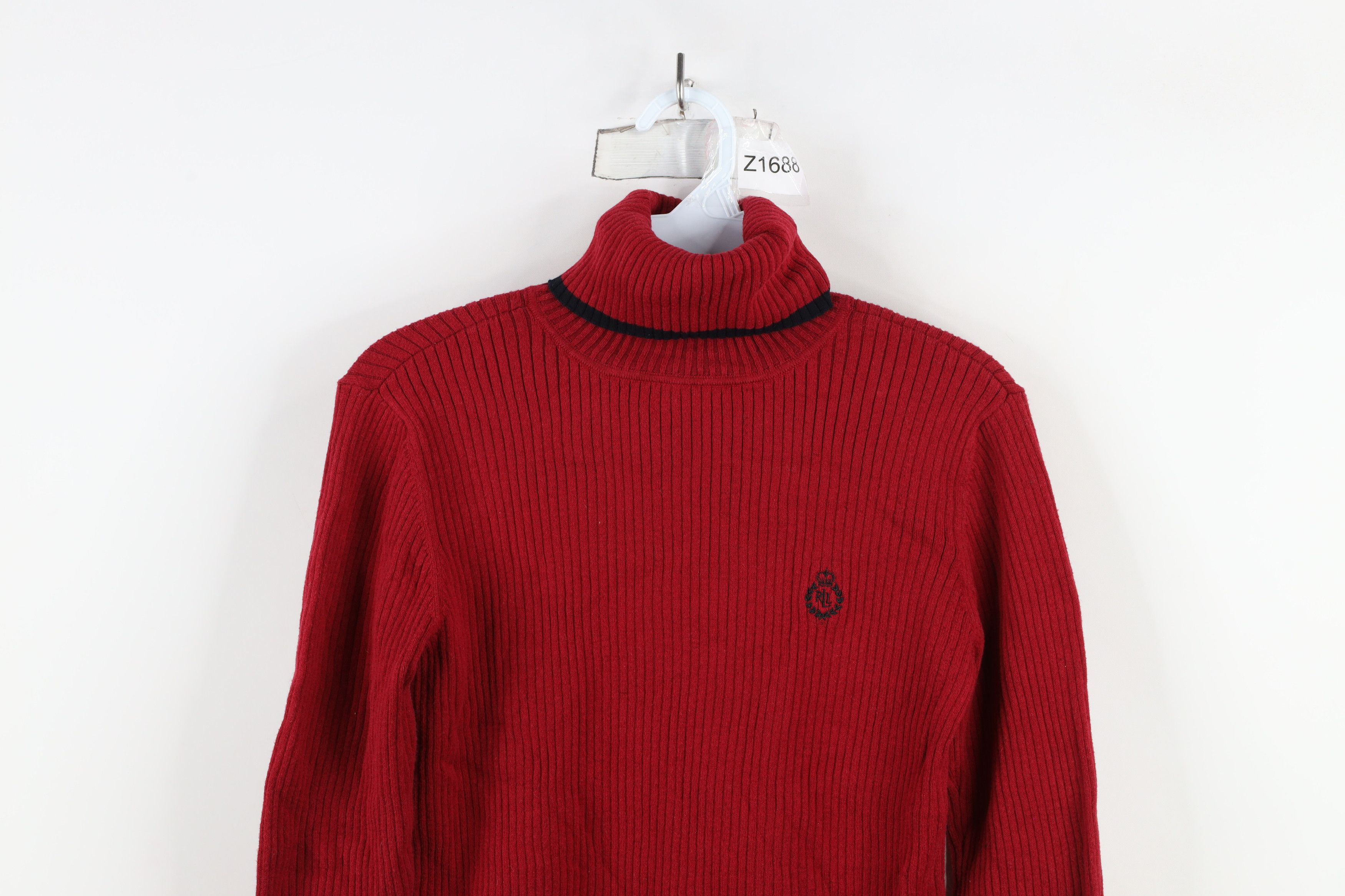 Ralph Lauren × Vintage Vintage 90s Ralph Lauren Ribbed Knit Turtleneck Sweater Red Size S / US 4 / IT 40 - 2 Thumbnail
