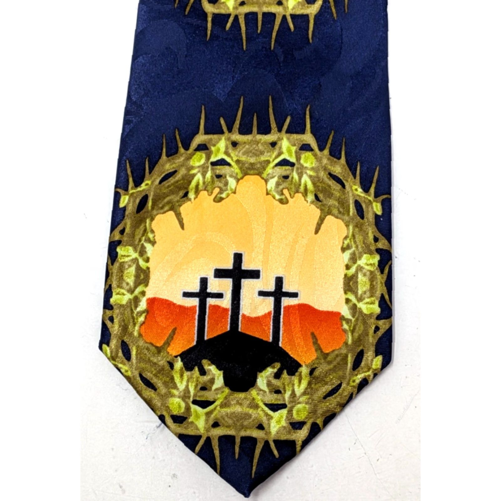 Vintage VINTAGE Steven Harris Crown of Thorns Cross Religious Polyester Mens Neck Tie Size ONE SIZE - 2 Thumbnail
