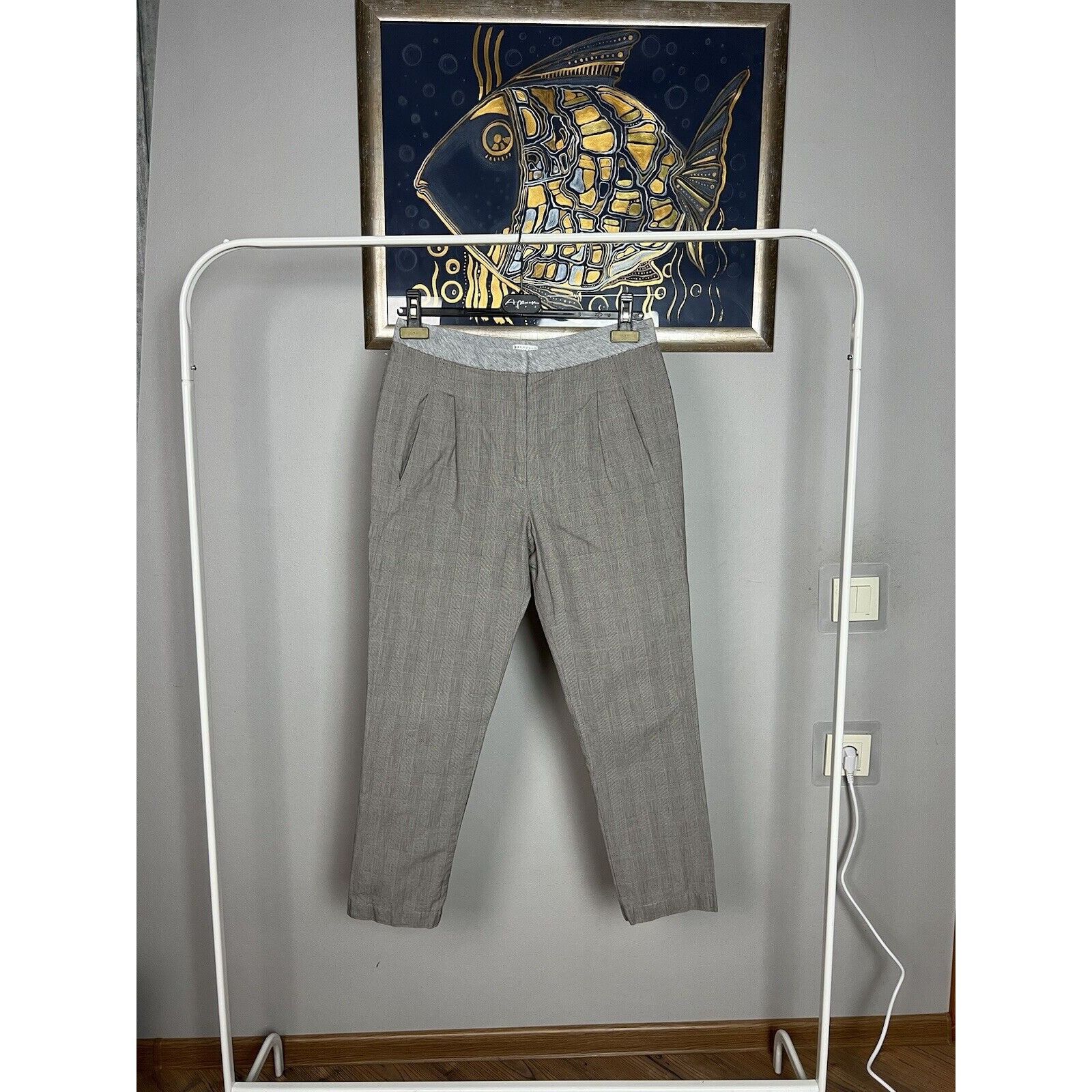 Brunello Cucinelli Brunello Cucinelli Women`s Gray Checked Straight Pants Size Size 27" / US 4 / IT 40 - 7 Thumbnail