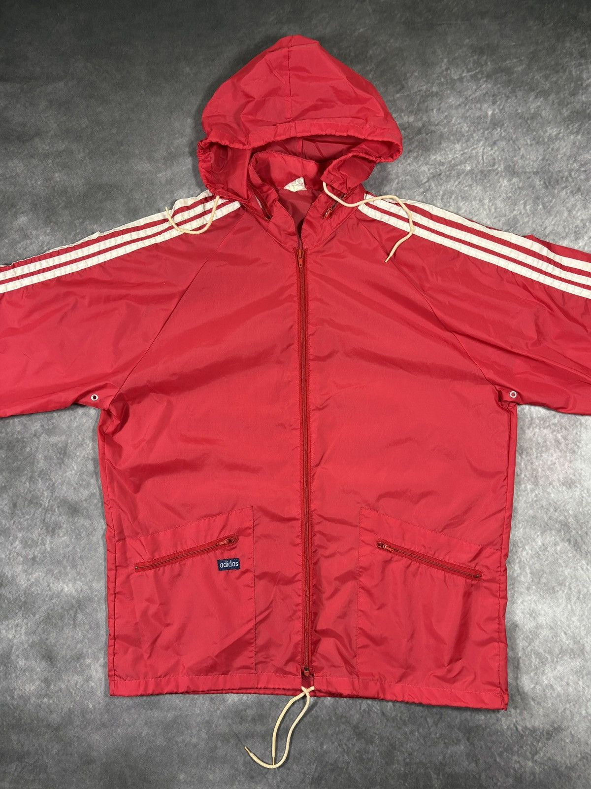 Adidas 1980s Adidas Windbreaker Vintage Track Jacket Hood 3 Stripe Size US M / EU 48-50 / 2 - 3 Thumbnail