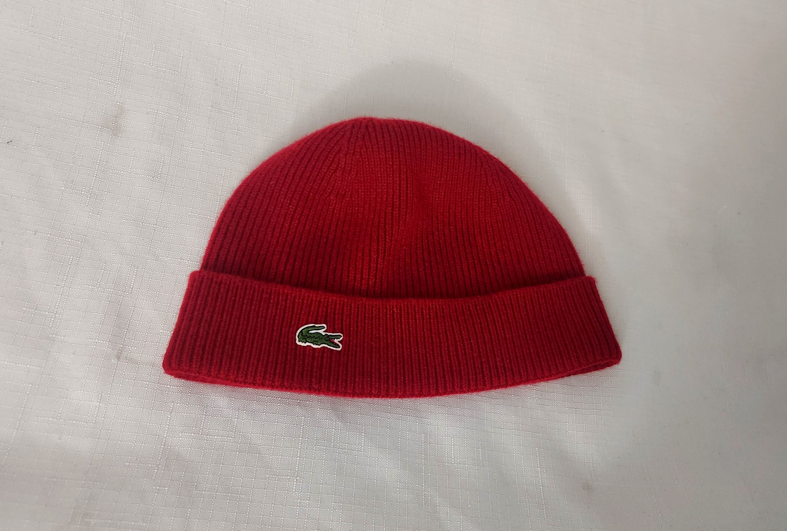Lacoste LACOSTE Men's Hat Red Ribbed 100% Wool Knit Logo Beanie OSFA Size ONE SIZE - 1 Thumbnail