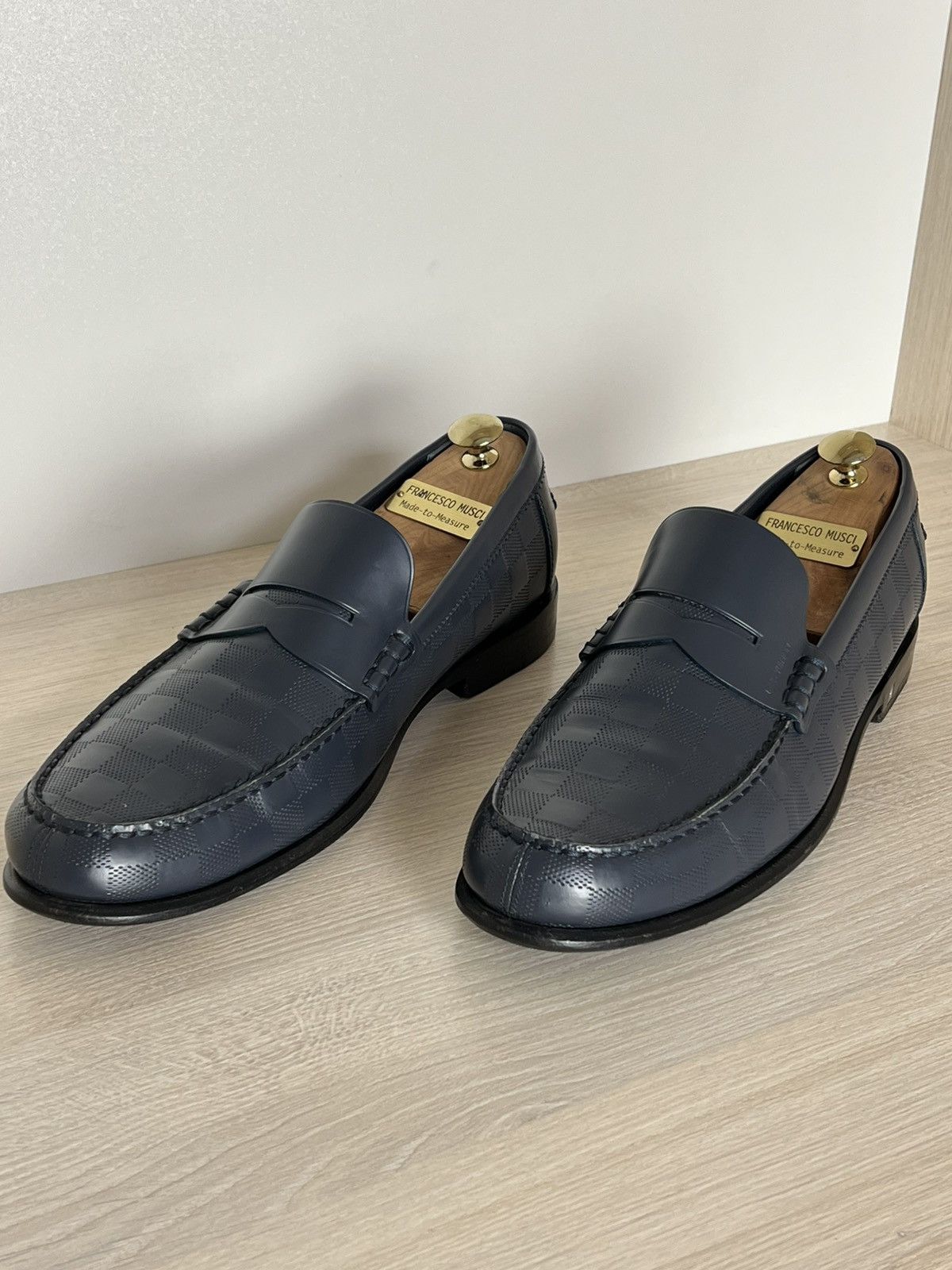 Louis Vuitton Louis Vuitton Damier Embossed Leather Penny Loafers Blue 10 Size US 10 / EU 43 - 2 Thumbnail