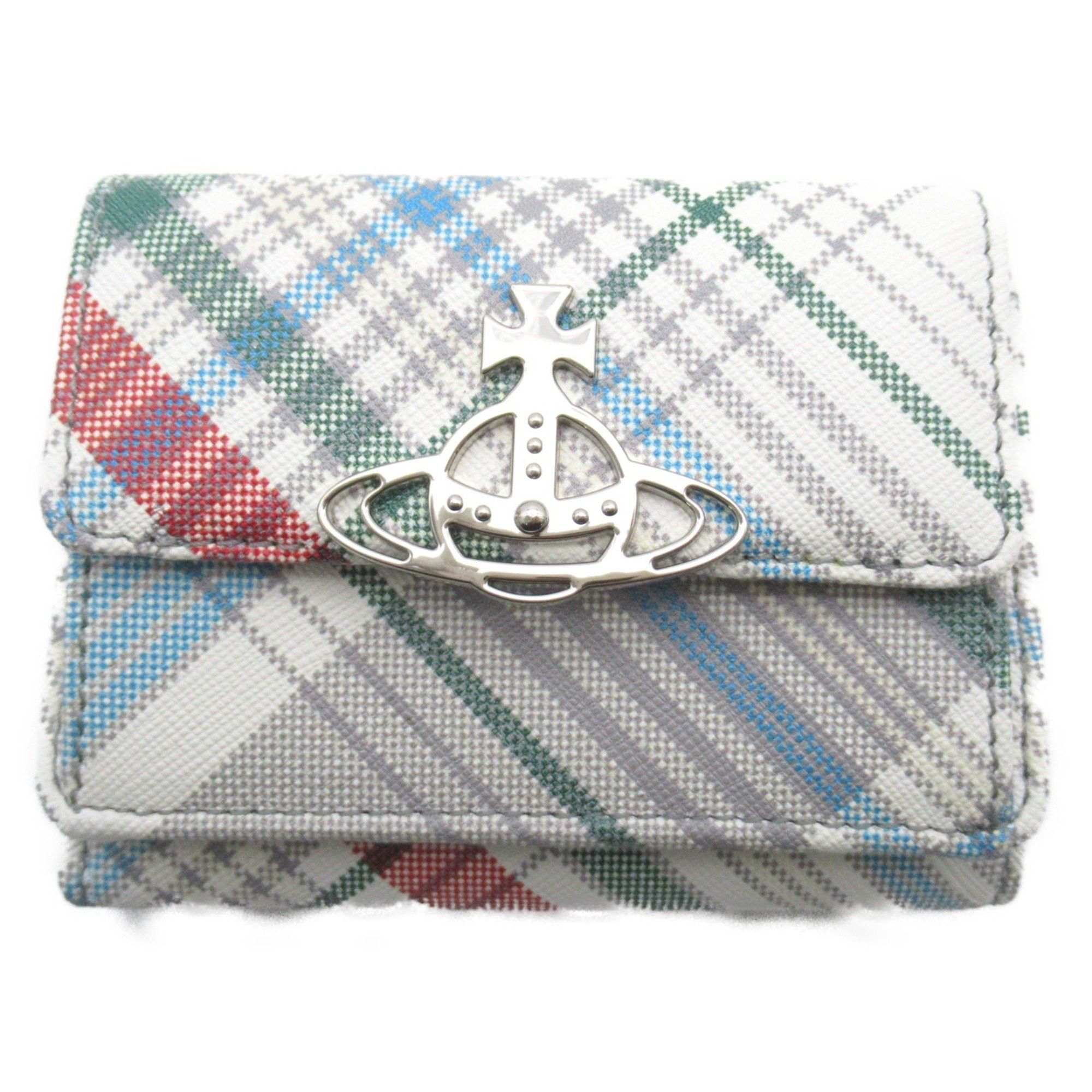 image of Vivienne Westwood Tri-Fold Wallet 52010013Ul0057O101 White Madras Check Safiano Leather Saffiano Pr