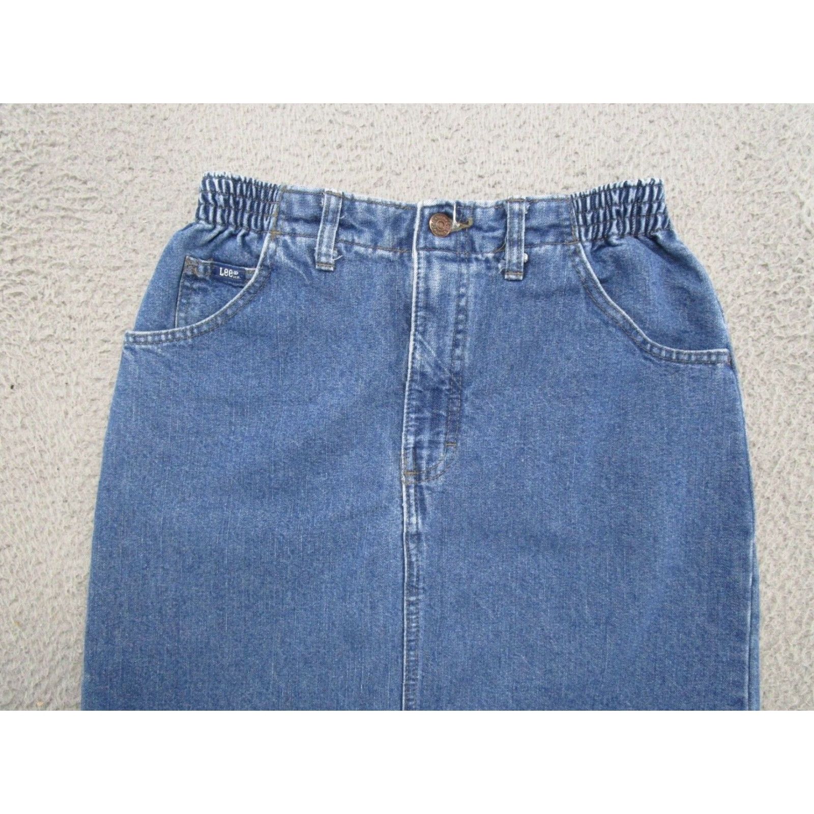 Lee VINTAGE 90s Lee Denim Skirt Women's Size 6 Elastic Waist Long Straight & Pencil Blue 90s Theme Womens Size 28" / US 6 / IT 42 - 2 Thumbnail