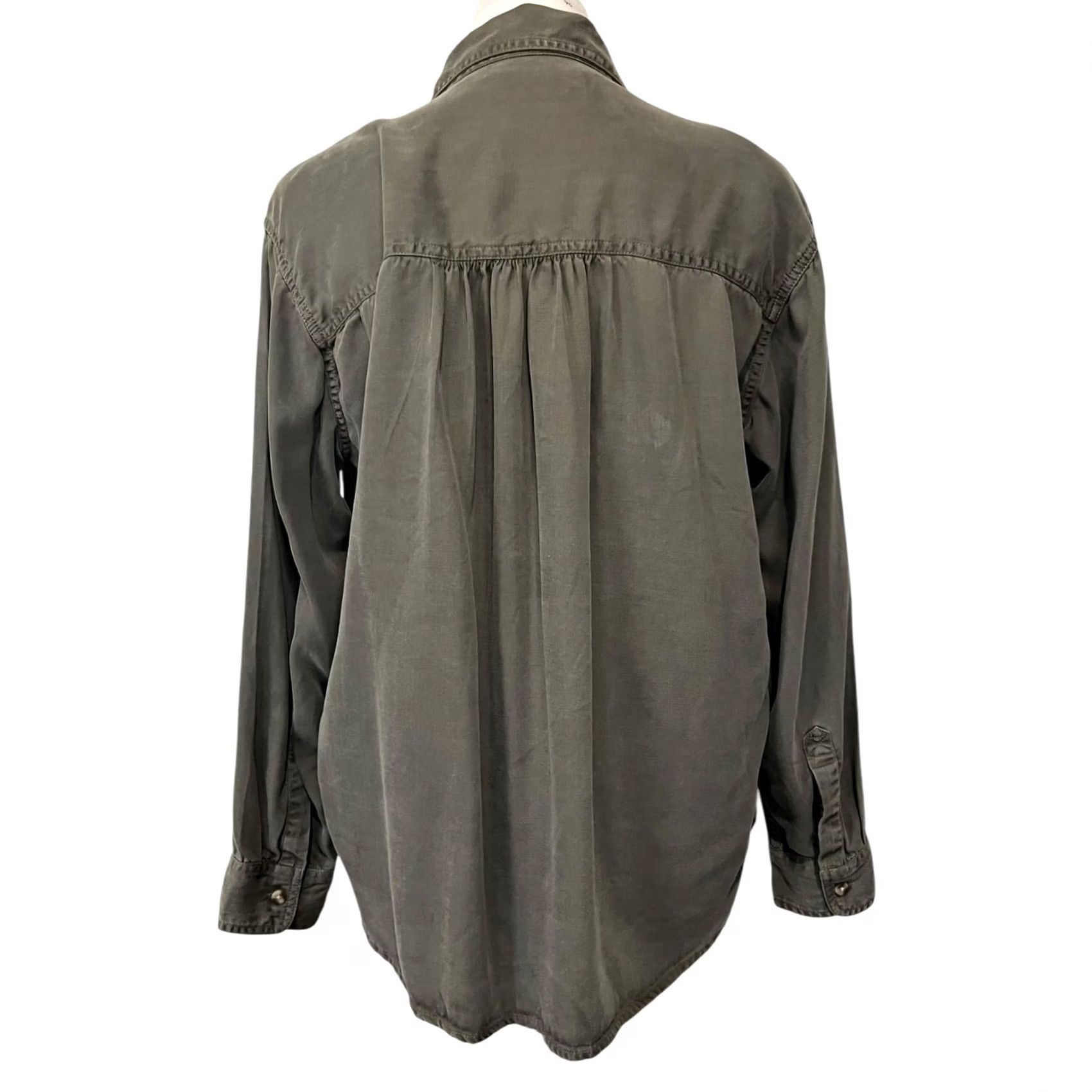 Lucky Brand Lucky Brand Womens Button-Up Top Olive Green Lyocell Long Sleeve Size Small Size S / US 4 / IT 40 - 4 Thumbnail