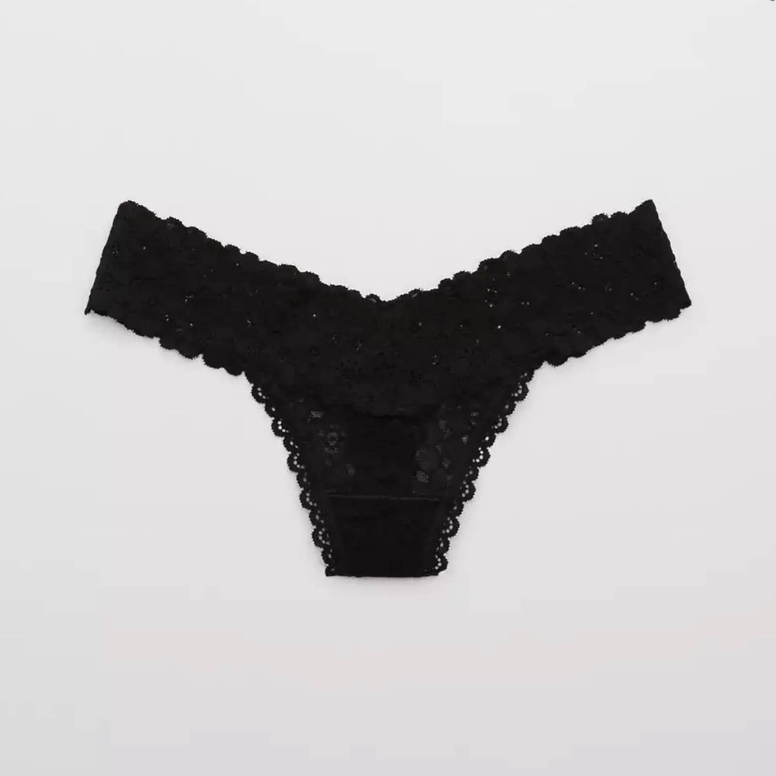 American Eagle Outfitters NEW AERIE AEO Black Sheer Lace Thong Panty