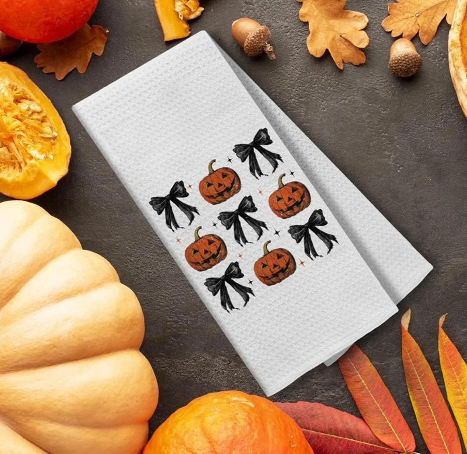 Other Halloween Kitchen Hand Towels Black Pumpkin & Coquette Bow Size ONE SIZE - 6 Thumbnail