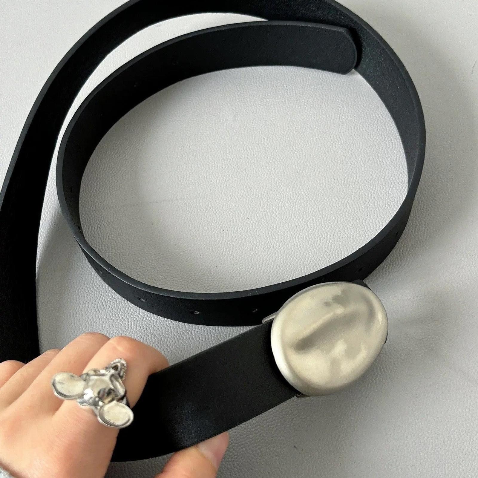 Leather Metallic Pebble Belt – Irregular Oval, Unisex Style Size ONE SIZE - 4 Thumbnail