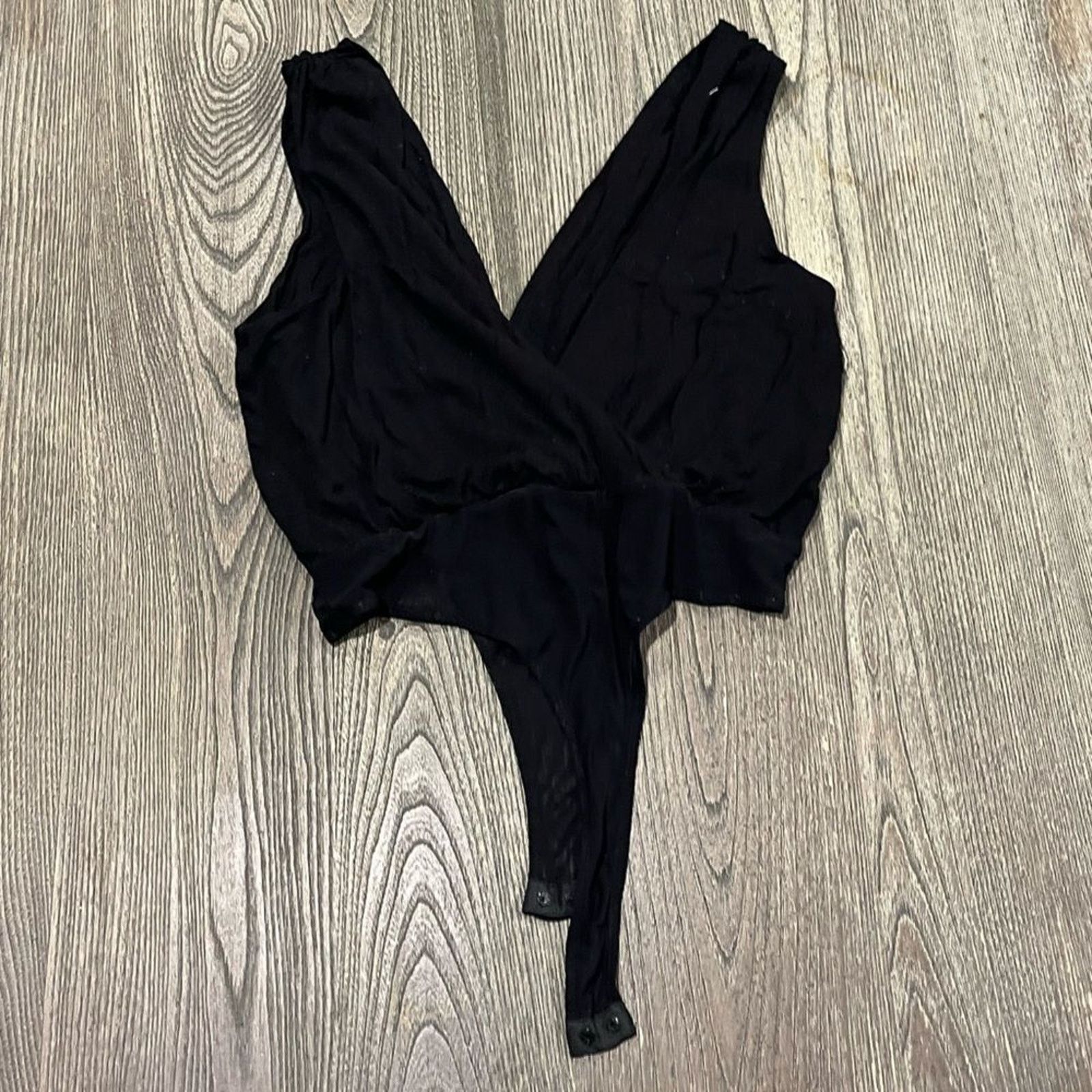 Vintage Womens Plunging Thong Bodysuit Rayon blend Stretch Black S Size S / US 4 / IT 40 - 1 Thumbnail