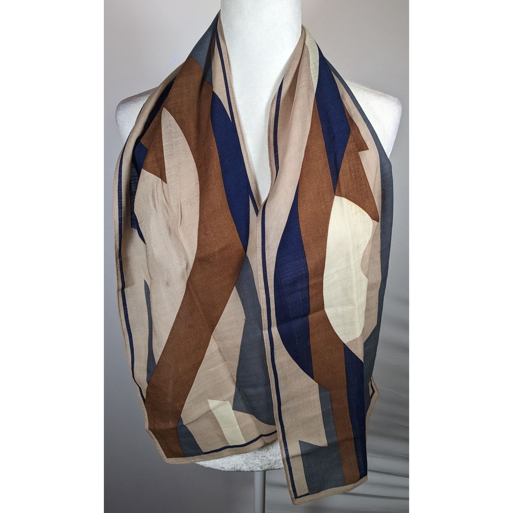 Other Vintage 70s Brown And Blue Abstract Geometric Scarf Size ONE SIZE - 7 Thumbnail