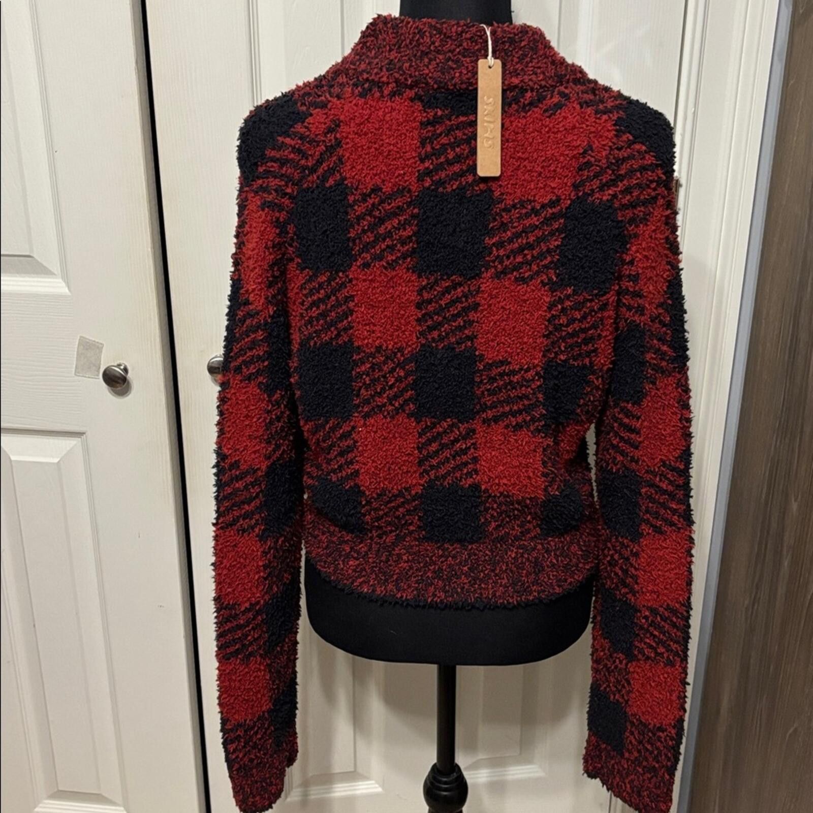 Swims SKIMS Red and Black Plaid Zip-Up Cozy Jacket Size L / US 10 / IT 46 - 6 Thumbnail