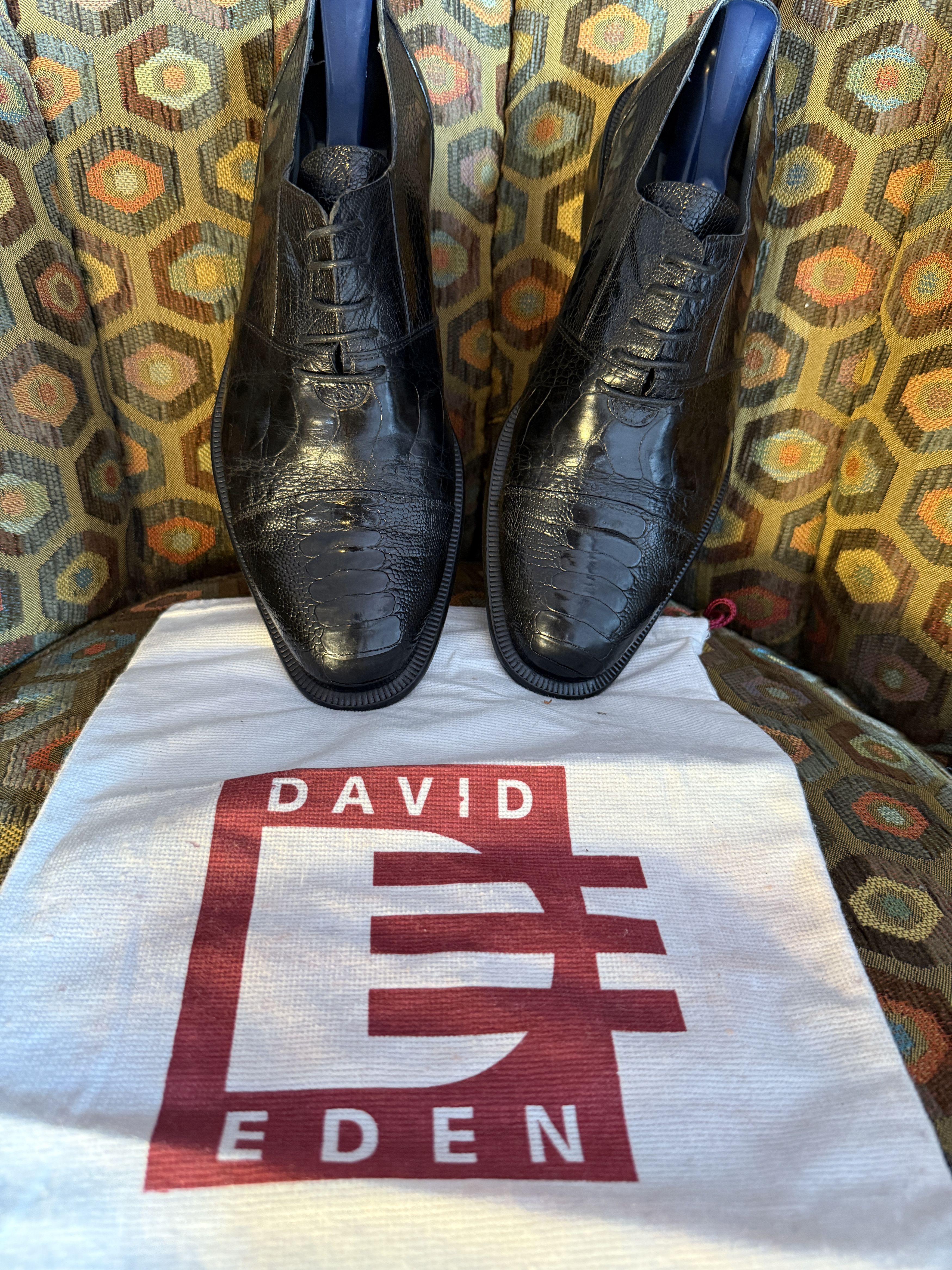 David Eden SALOMON ostrich leg cap-toe oxfords in black+box, bag, trees Size US 9.5 / EU 42-43 - 16 Thumbnail