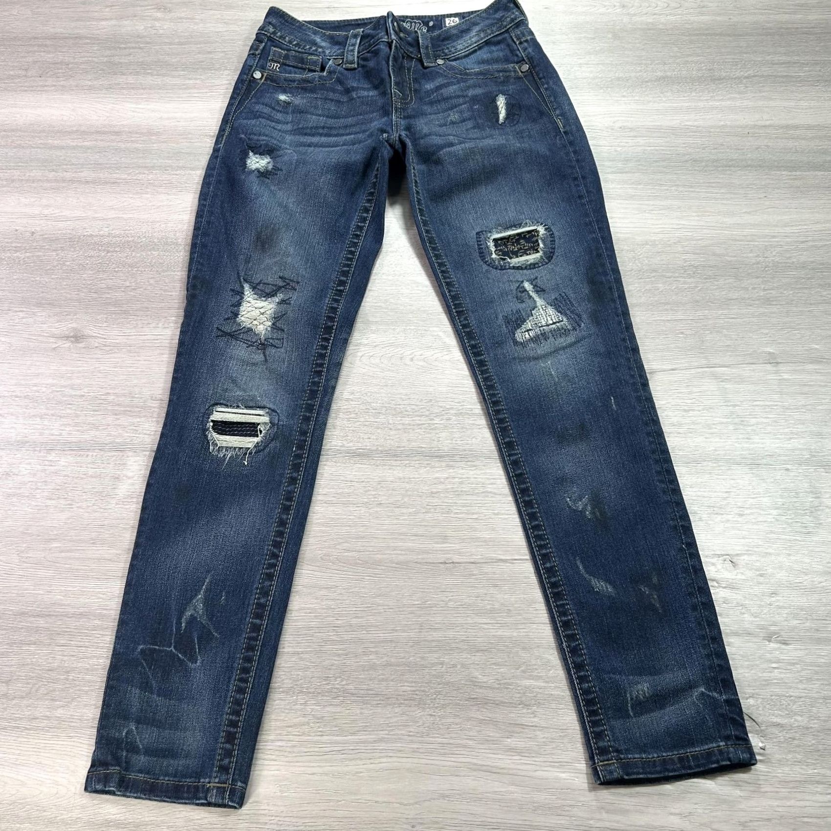 Miss Me Miss Me Jeans Womens 26 Blue Mid Rise Skinny Distressed Patch Denim Raw Hem Jeans Size 26" / US 2 / IT 38 - 2 Thumbnail