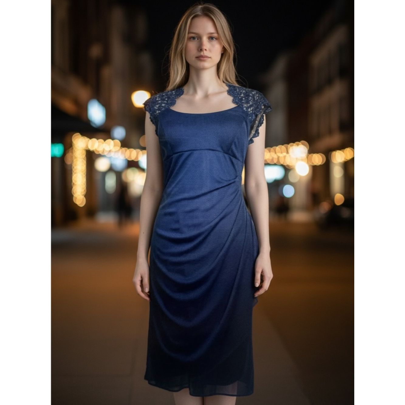 Other Xscape Navy Lace-Cap Sleeve Midi Dress Size 14 Size XL / US 12-14 / IT 48-50 - 1 Thumbnail