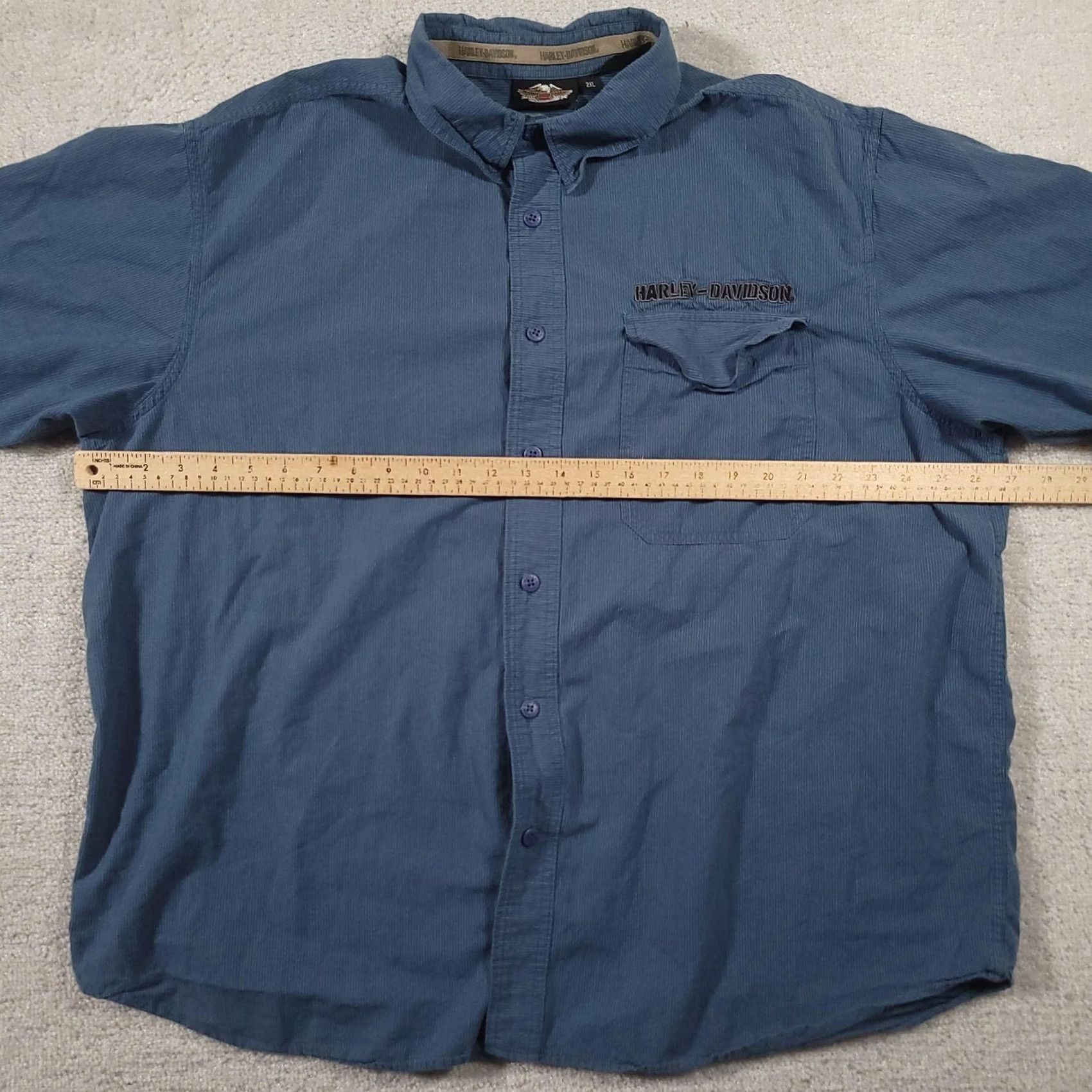 Harley Davidson Harley-Davidson Shirt Mens 2XL Blue Short Sleeve Button Up Eagle Graphic Embroidered Pocket Back Graphic Biker Motorcycle Size US XXL / EU 58 / 5 - 4 Thumbnail
