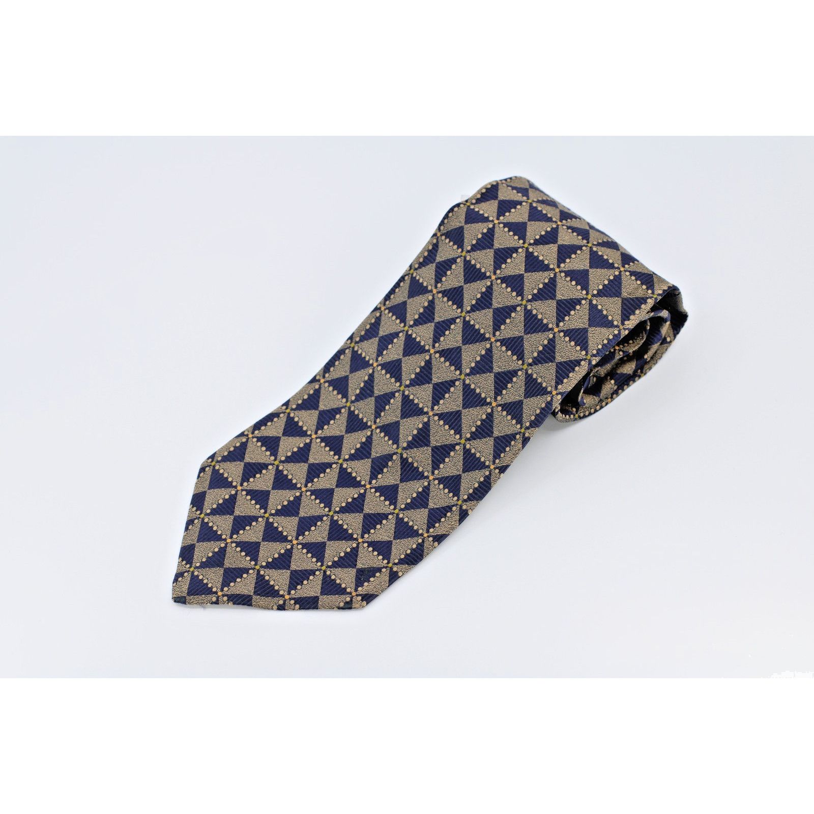 Ermenegildo Zegna ERMENEGILDO ZEGNA Navy Bronze Geometric Print Silk Tie 58" Size ONE SIZE - 1 Thumbnail