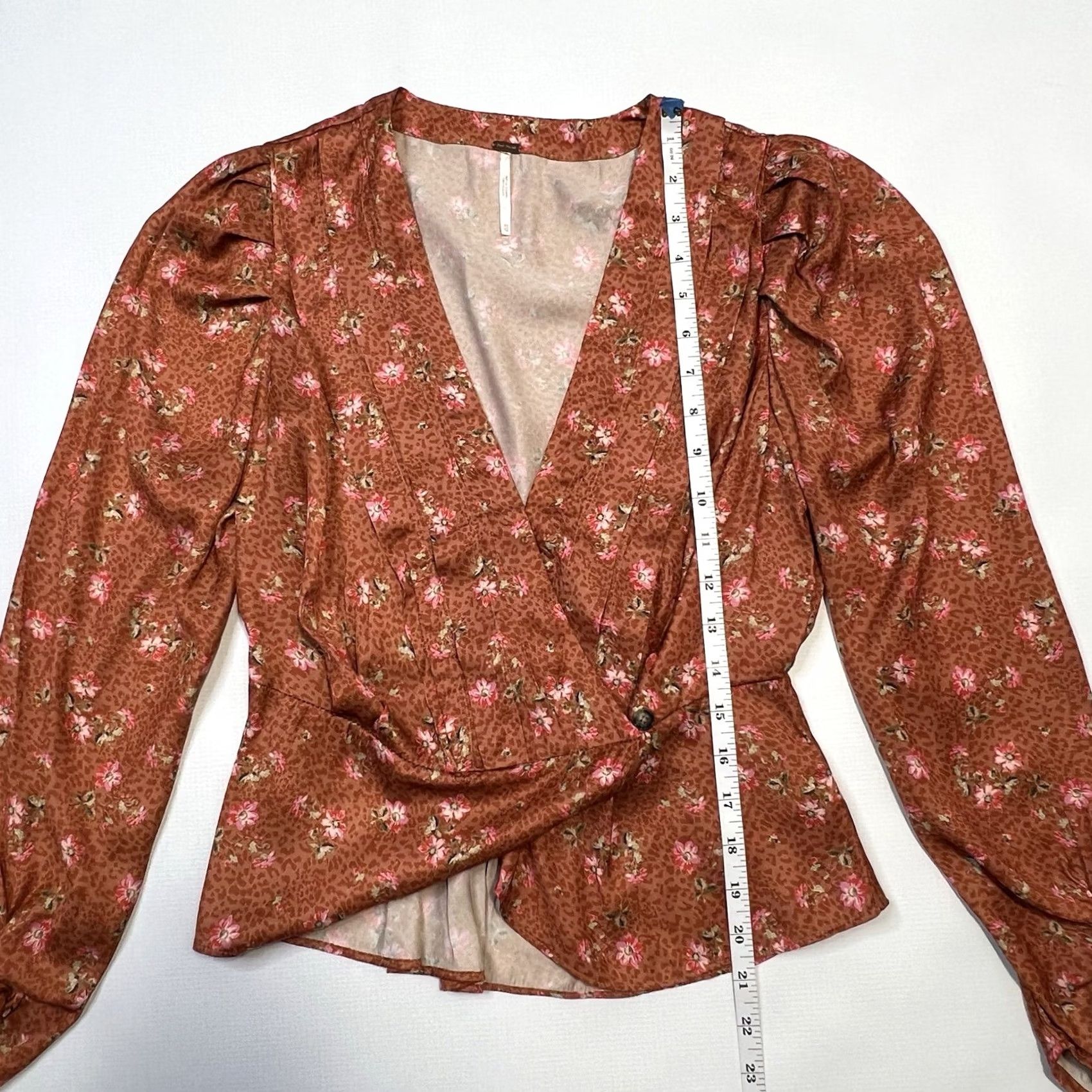 Free People Free People A Night With You Wrap Front Blouse XS Floral V-Neck Long Sleeve Orange Size XS / US 0-2 / IT 36-38 - 6 Thumbnail