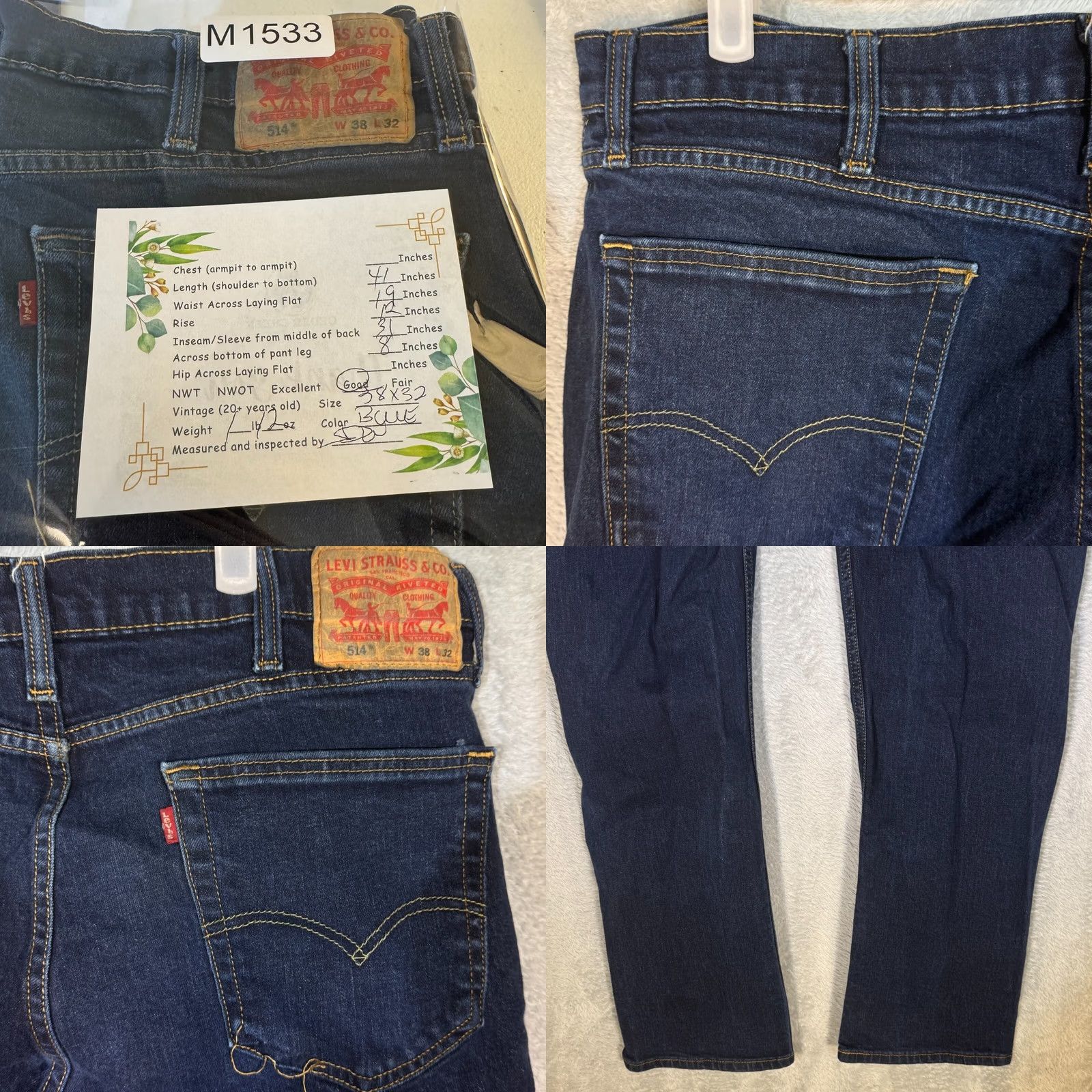 Levi's Levi’s 514 Jeans Men's 38x32 Blue Denim Straight Mid Rise 100% Cotton Jeans Size US 38 / EU 54 - 8 Thumbnail