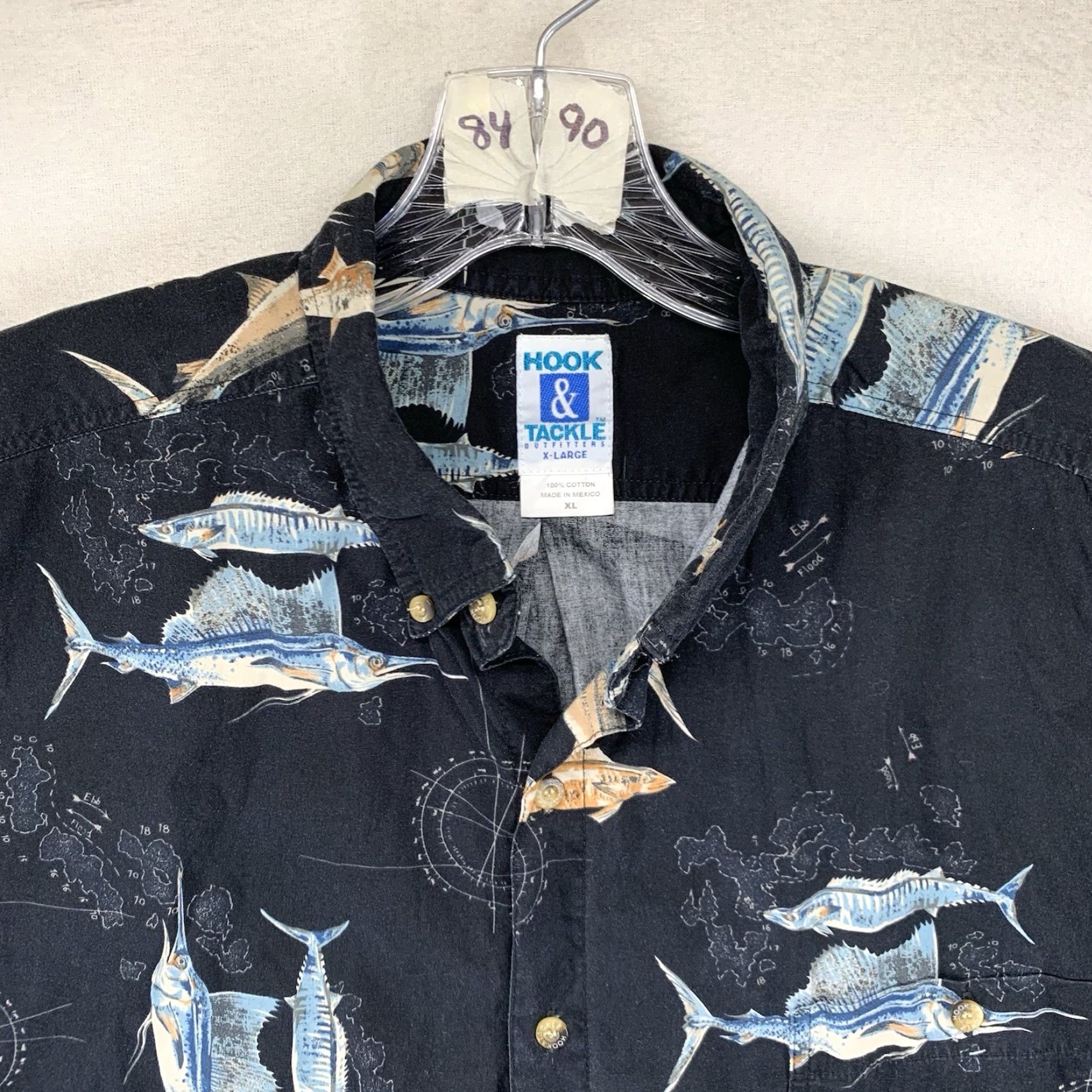 Vintage Hook & Tackle Hawaiian Shirt XL Cotton Black Deep Sea Fishing Fish 90s Mens Size US XL / EU 56 / 4 - 4 Thumbnail