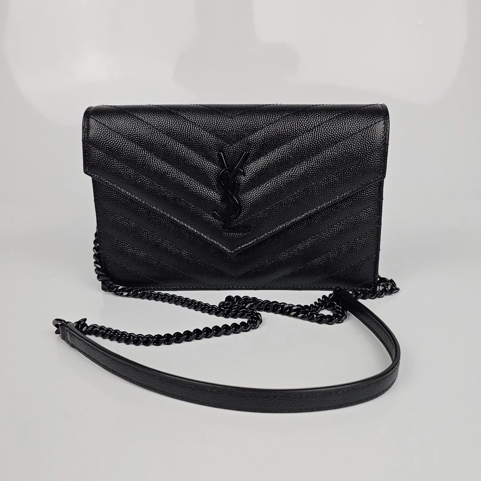 Saint Laurent Paris SAINT LAURENT Cassandre Black Grained Chain Wallet Size ONE SIZE - 4 Thumbnail