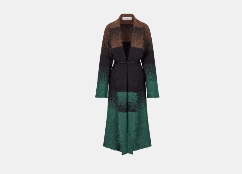 Dior o1w1db10425 354M03A Belted Coat in Green & Chocolate Brown Size XS / US 0-2 / IT 36-38 - 1 Thumbnail
