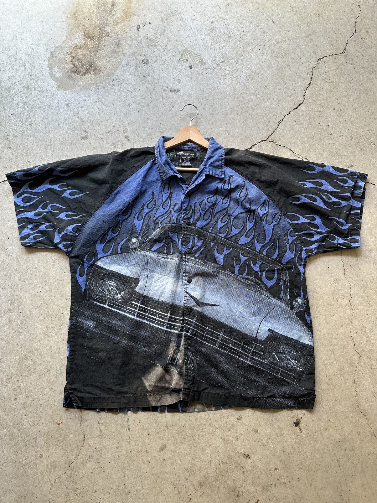 JNCO Y2K Vintage Blue Flame print button-up shirt Size US XL / EU 56 / 4 - 5 Thumbnail