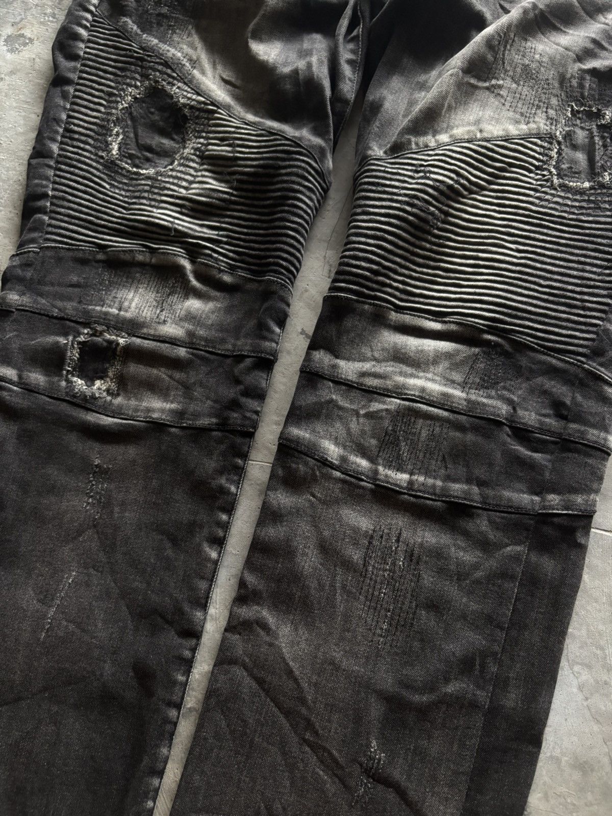 In The Attic IN THE ATTIC BIKER PANT BALMAIN STYLE SASHIKO DISTRESSED Size US 34 / EU 50 - 13 Thumbnail