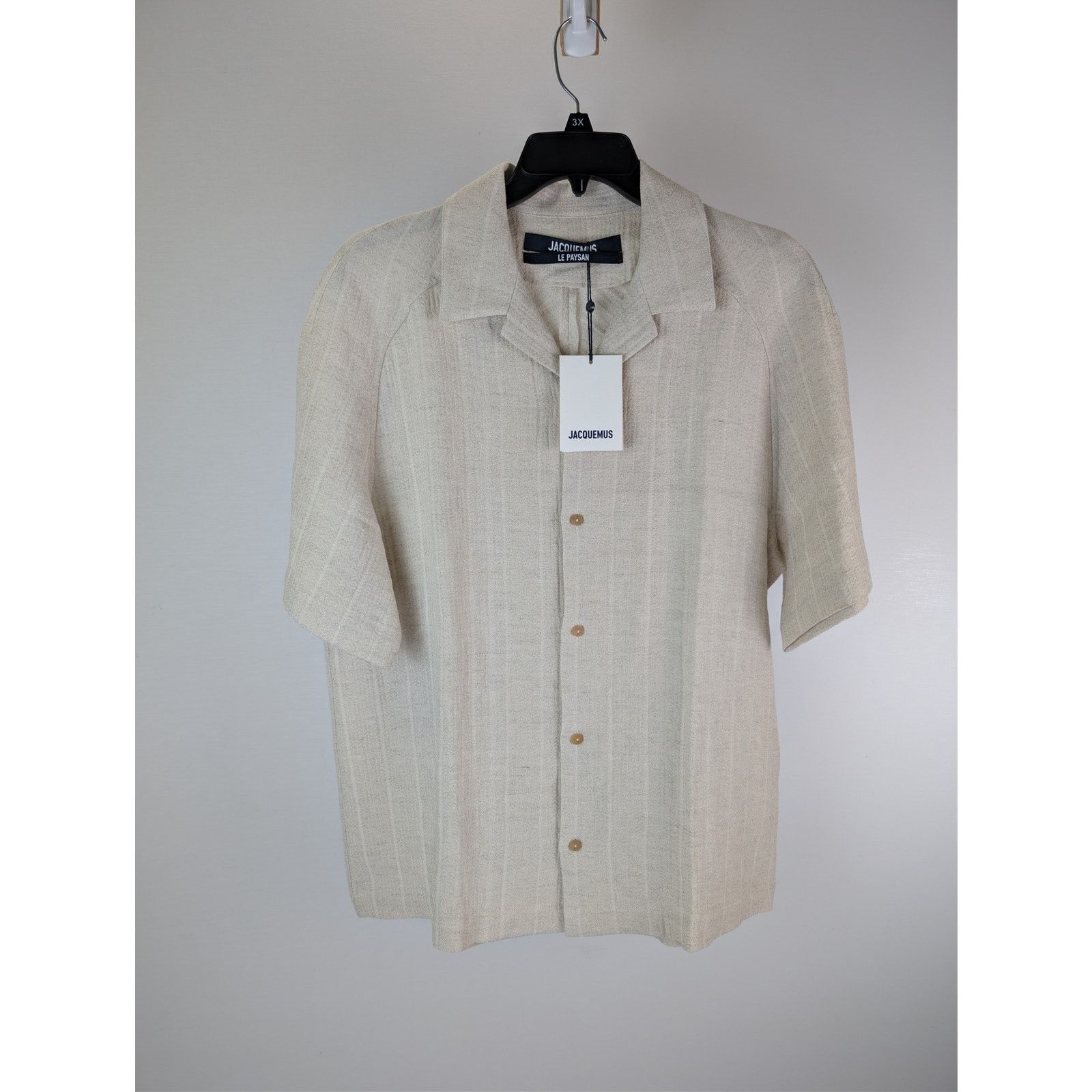 Jacquemus o1rshd1 La Chemise Fonccio camp-collar Button up shirt Beige Size US M / EU 48-50 / 2 - 1 Thumbnail